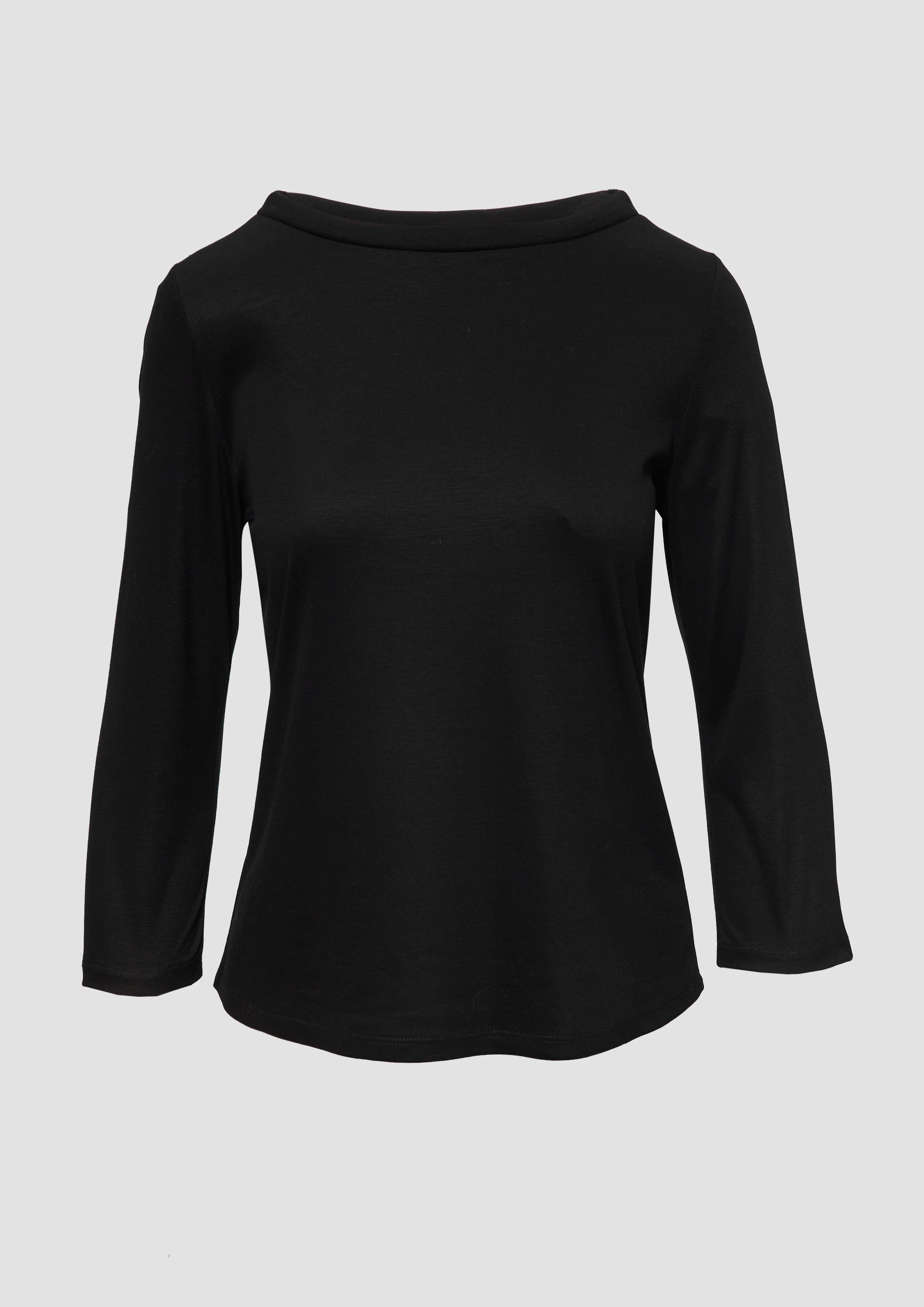 s.Oliver - Jersey-Shirt mit Rundhalsausschnitt, Damen, schwarz