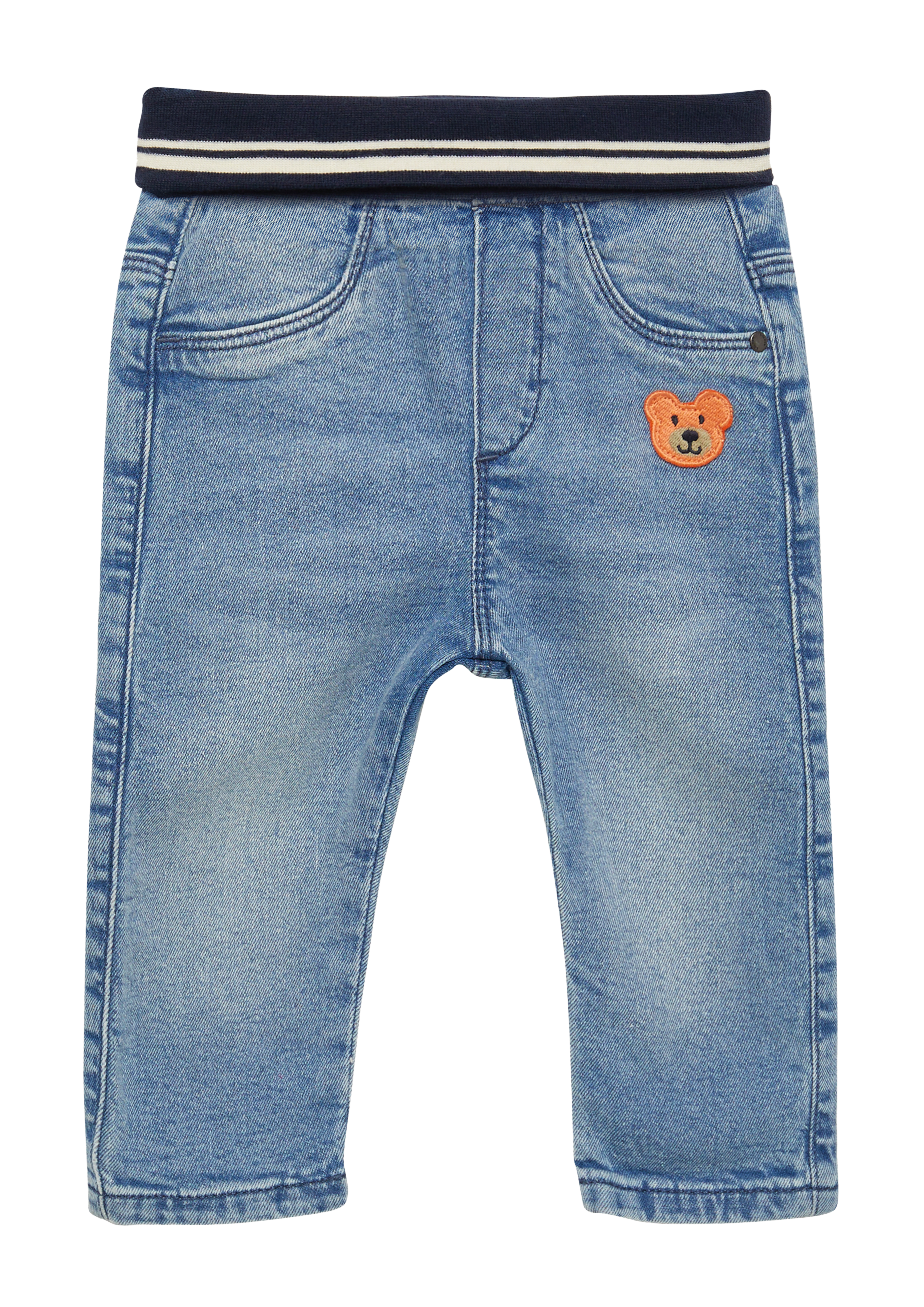 s.Oliver - Bequeme Jeans mit Umschlagbund und Bären-Patch, Babys, blau