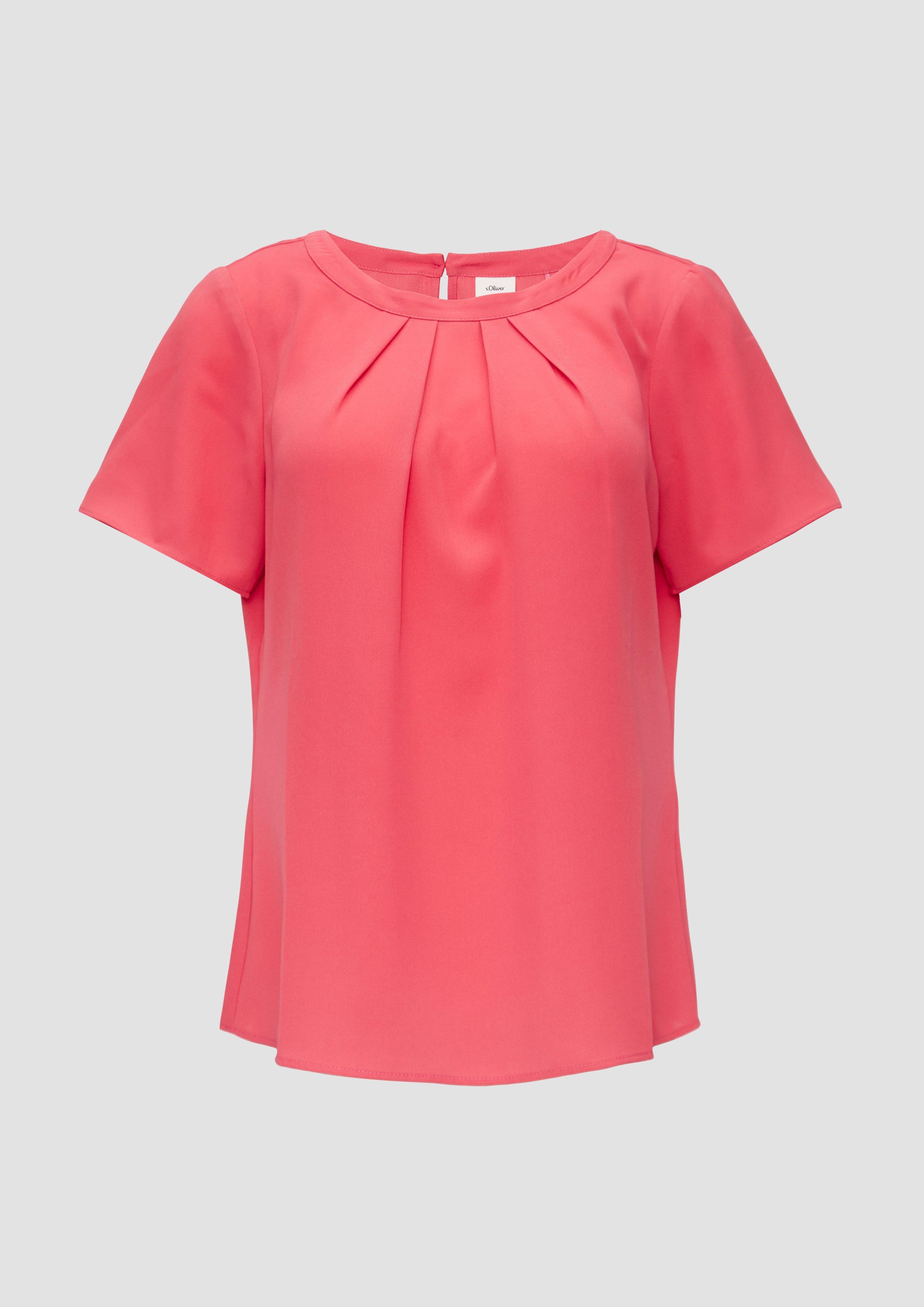 s.Oliver - Crêpe-Bluse mit Falten am Ausschnitt, Damen, Rosa