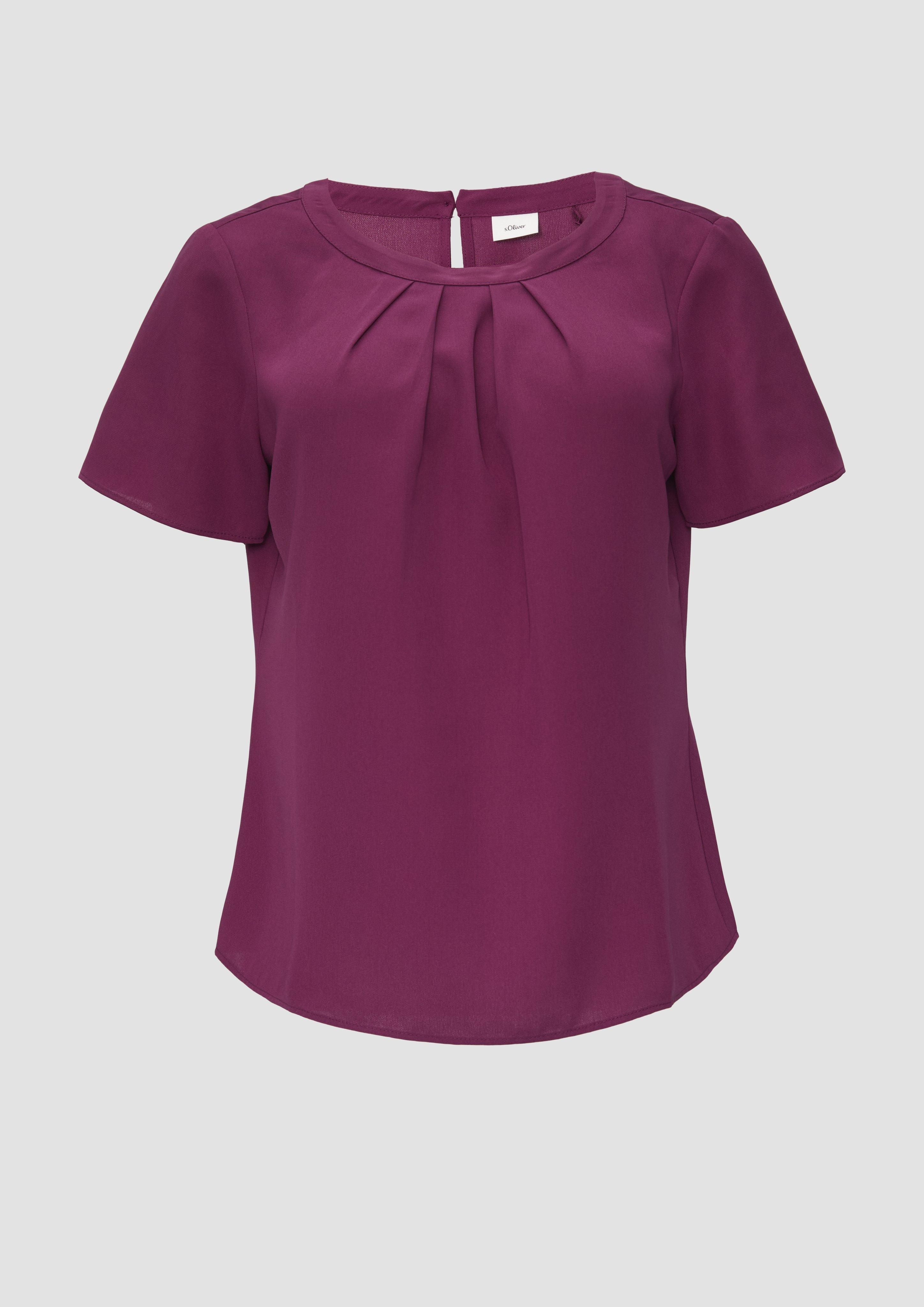 s.Oliver - Crêpe-Bluse mit Falten am Ausschnitt, Damen, Rosa