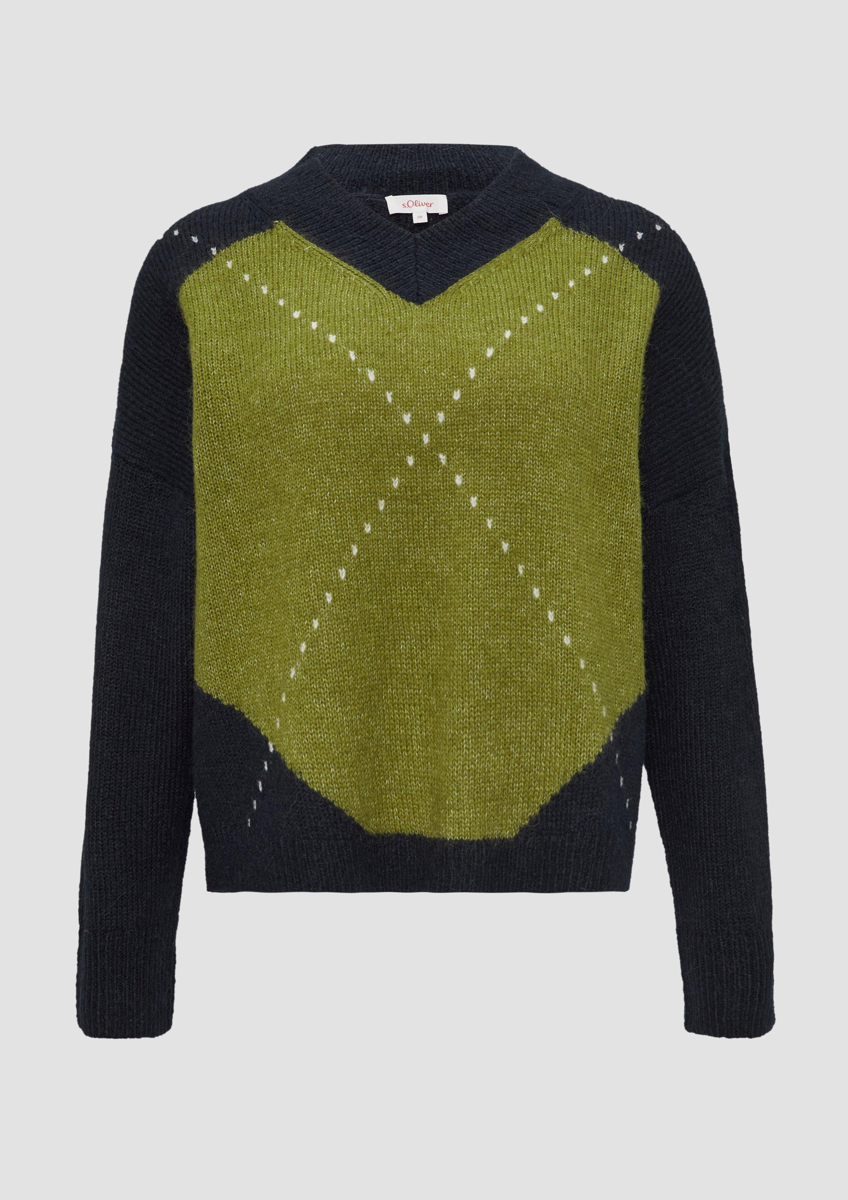 s.Oliver - Oversized Wollmix-Strickpullover mit Argyle-Muster, Damen, grün