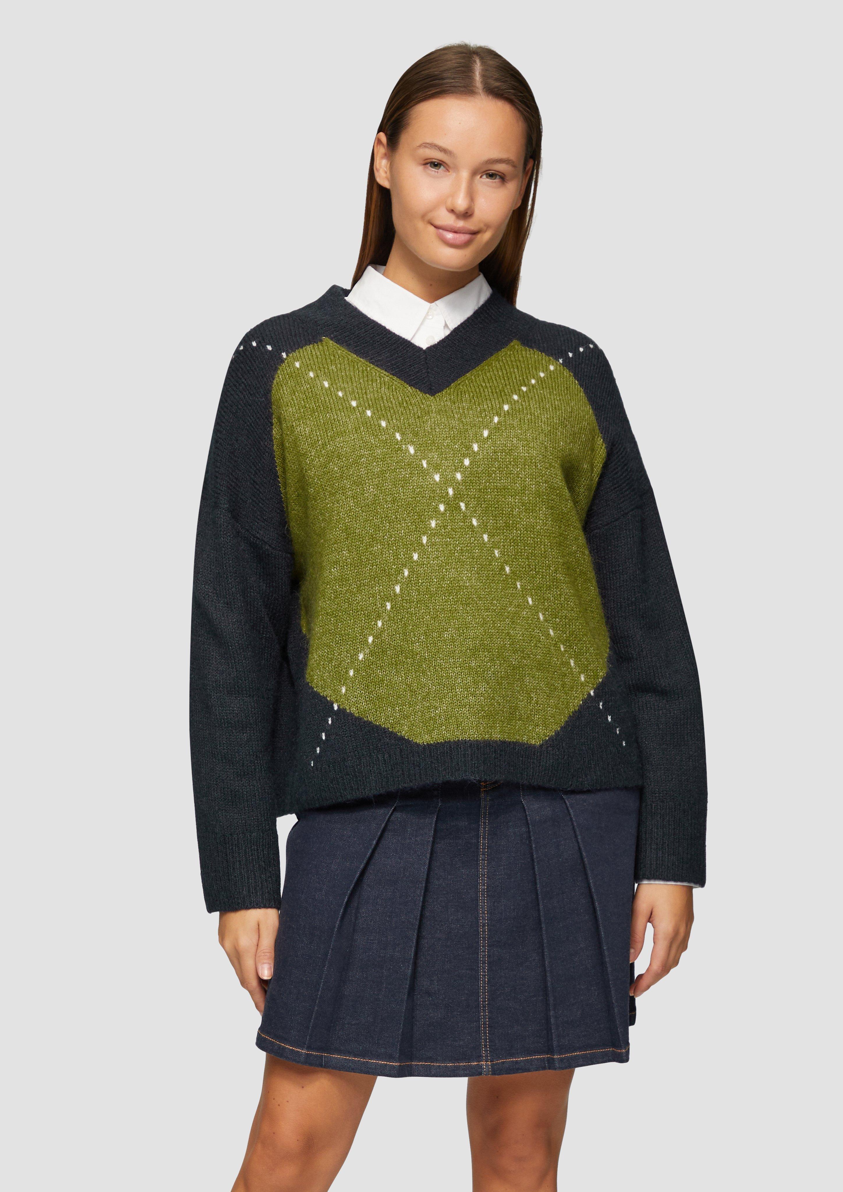 S.Oliver Oversized Wollmix-Strickpullover mit Argyle-Muster