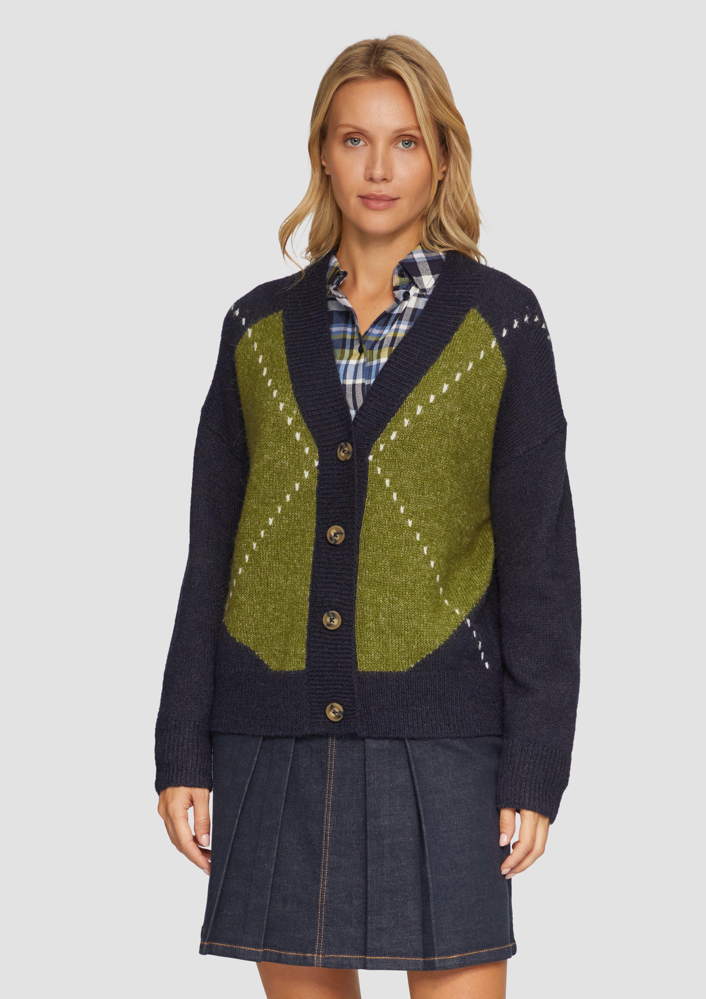 S.Oliver Oversized Wollmix-Strickjacke mit Argyle-Muster