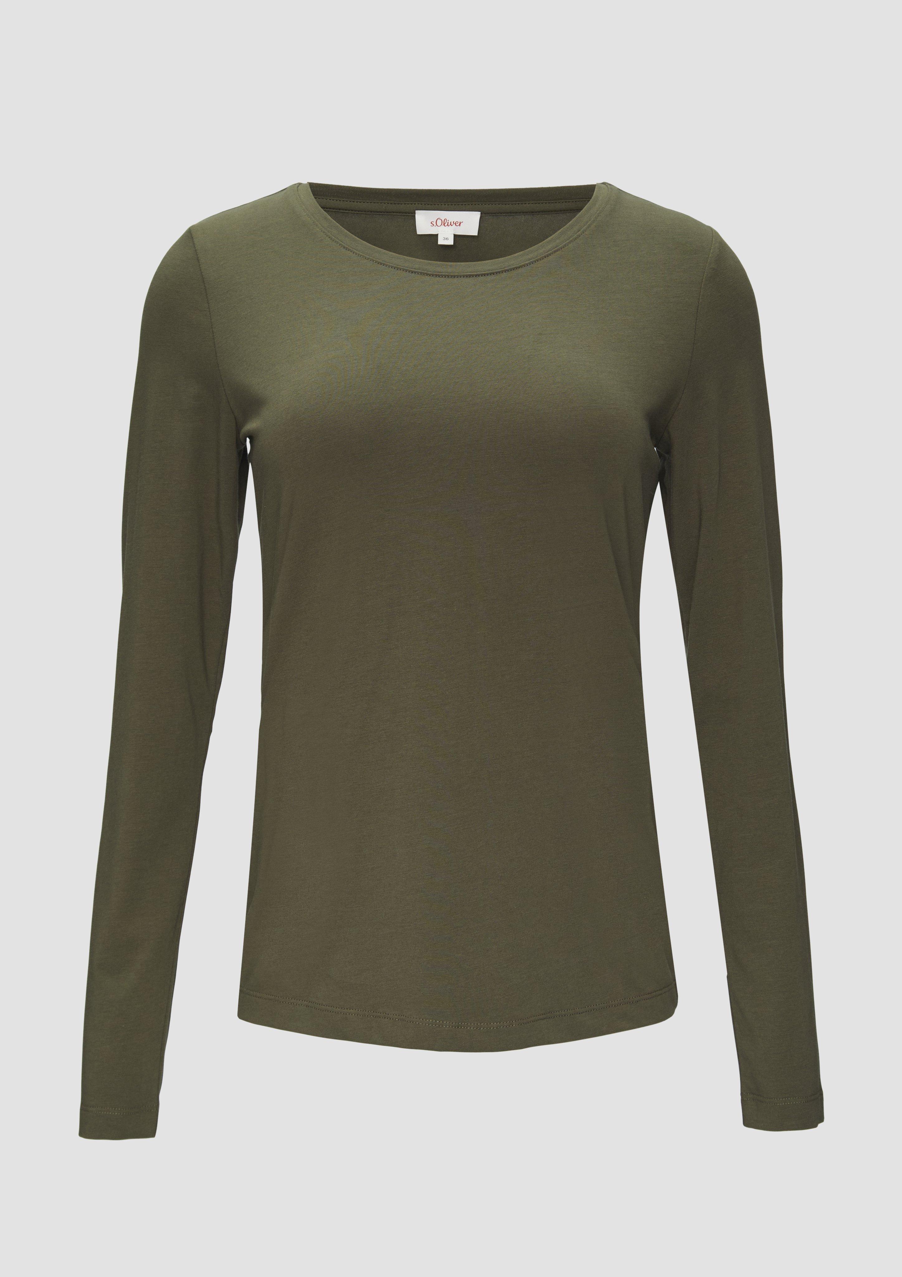 s.Oliver - Longsleeve aus Baumwollstretch, Damen, Grün