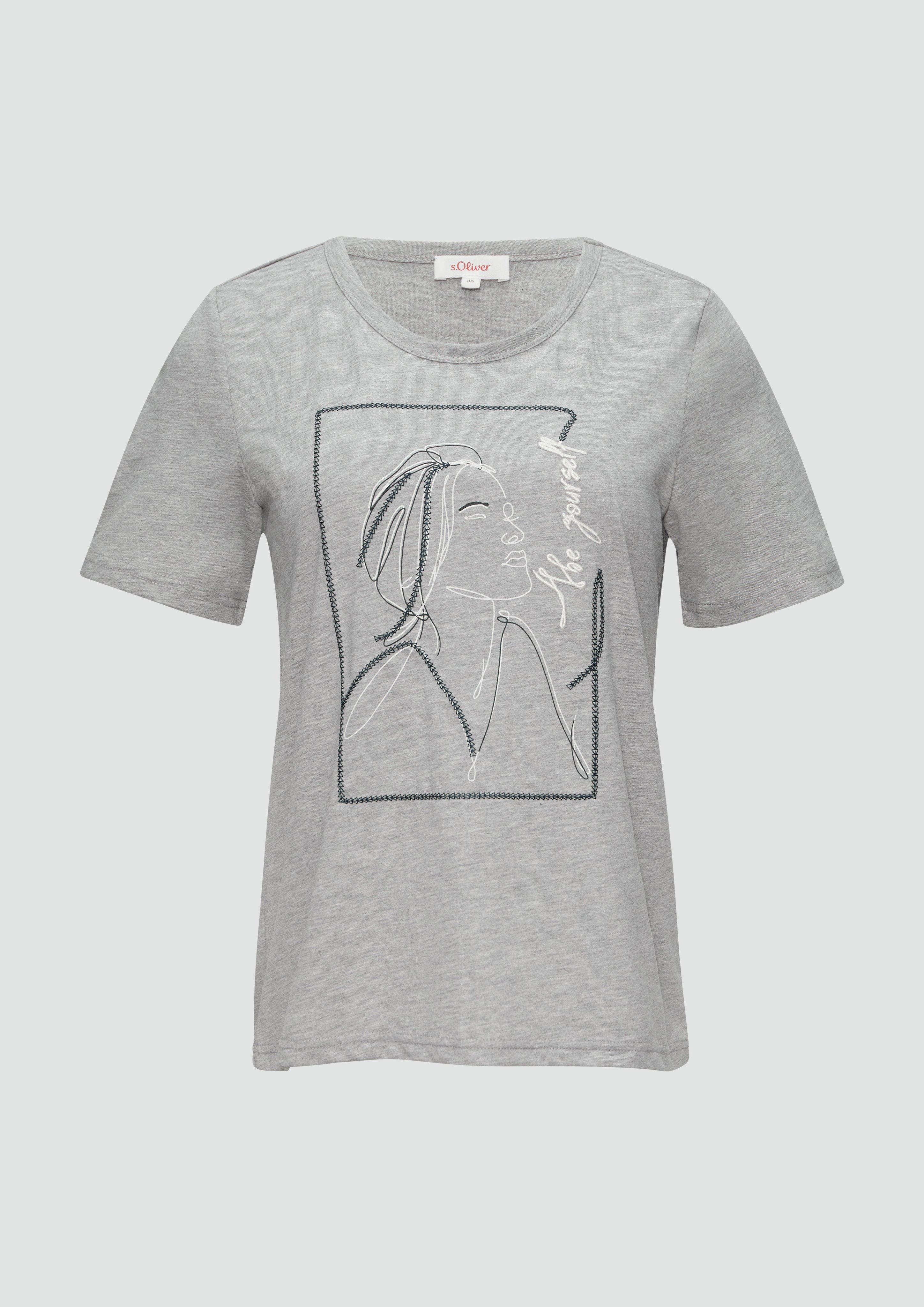 s.Oliver - T-Shirt mit Stickerei-Artwork, Damen, grau