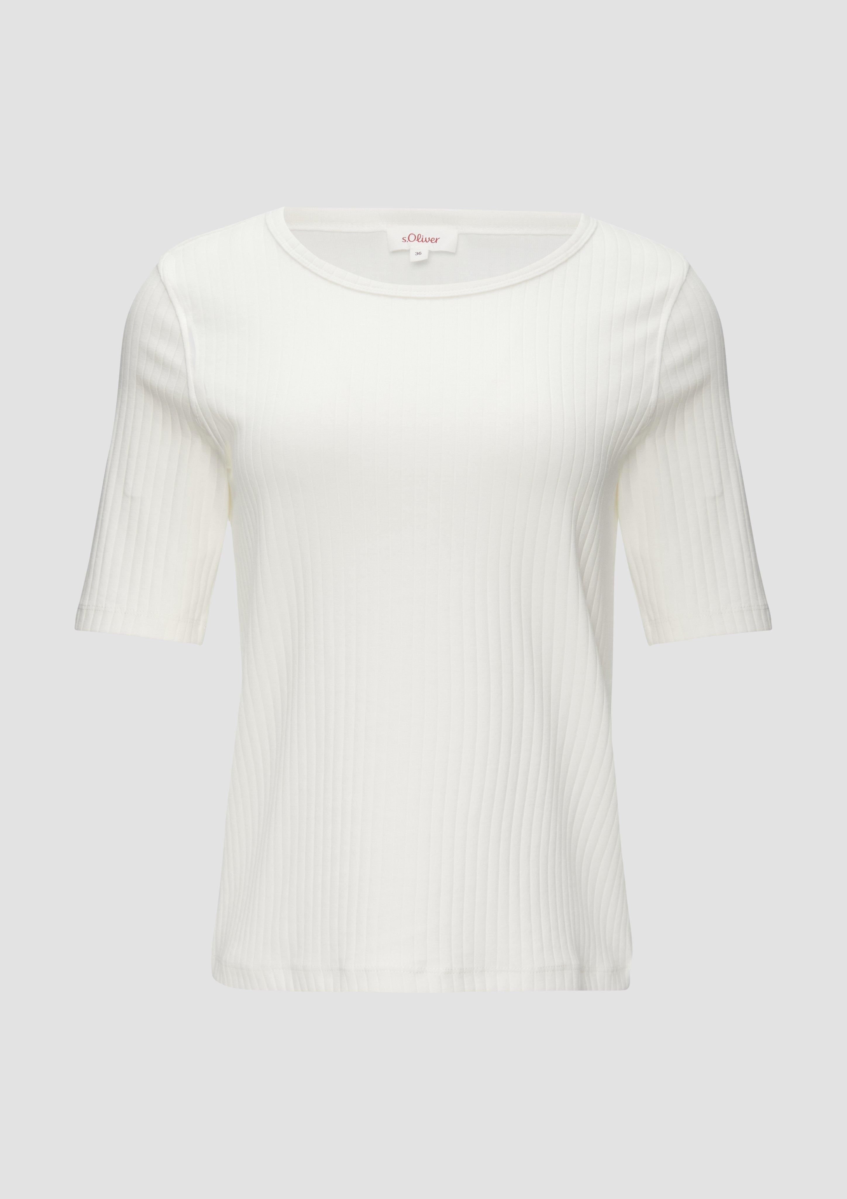 s.Oliver - Geripptes Shirt mit halblangen Ärmeln, Damen, creme