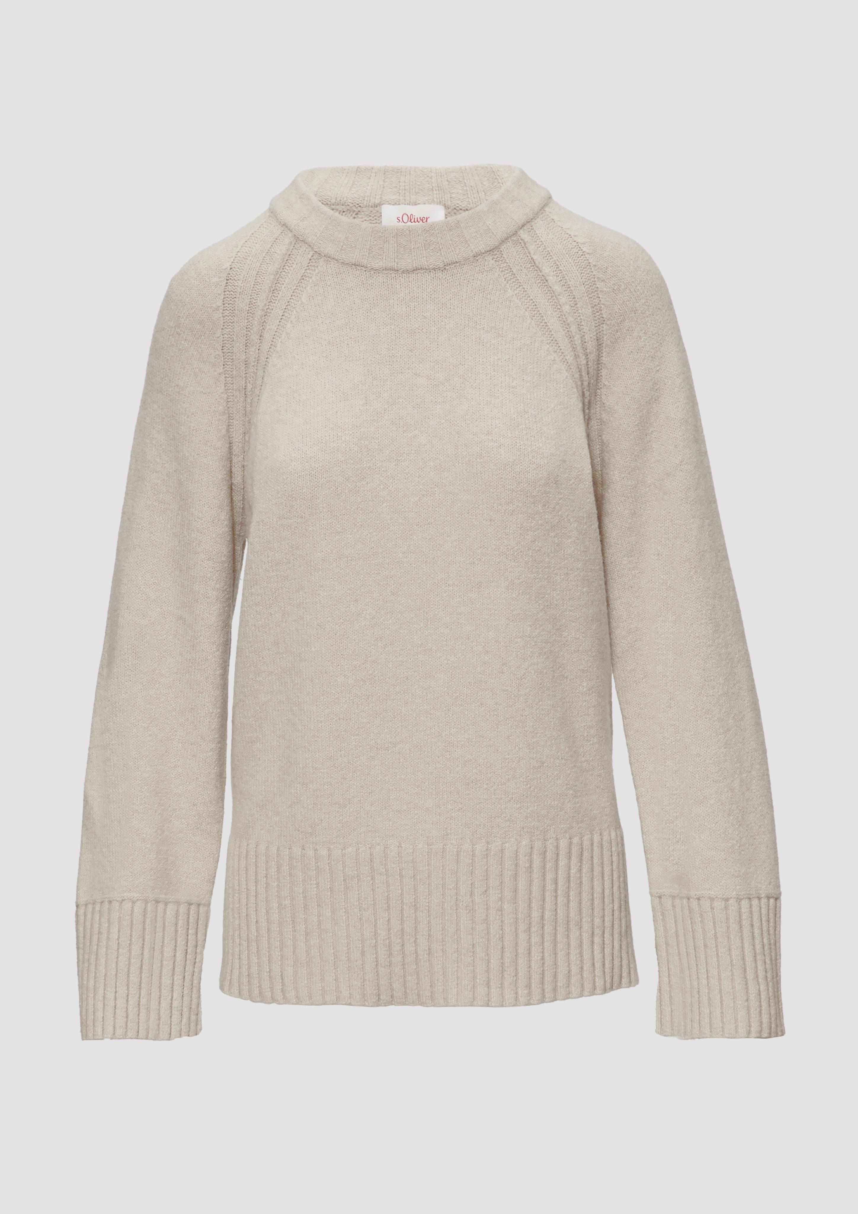 s.Oliver - Strickpullover mit Raglanärmeln und Schlitz am Saum, Damen, Beige