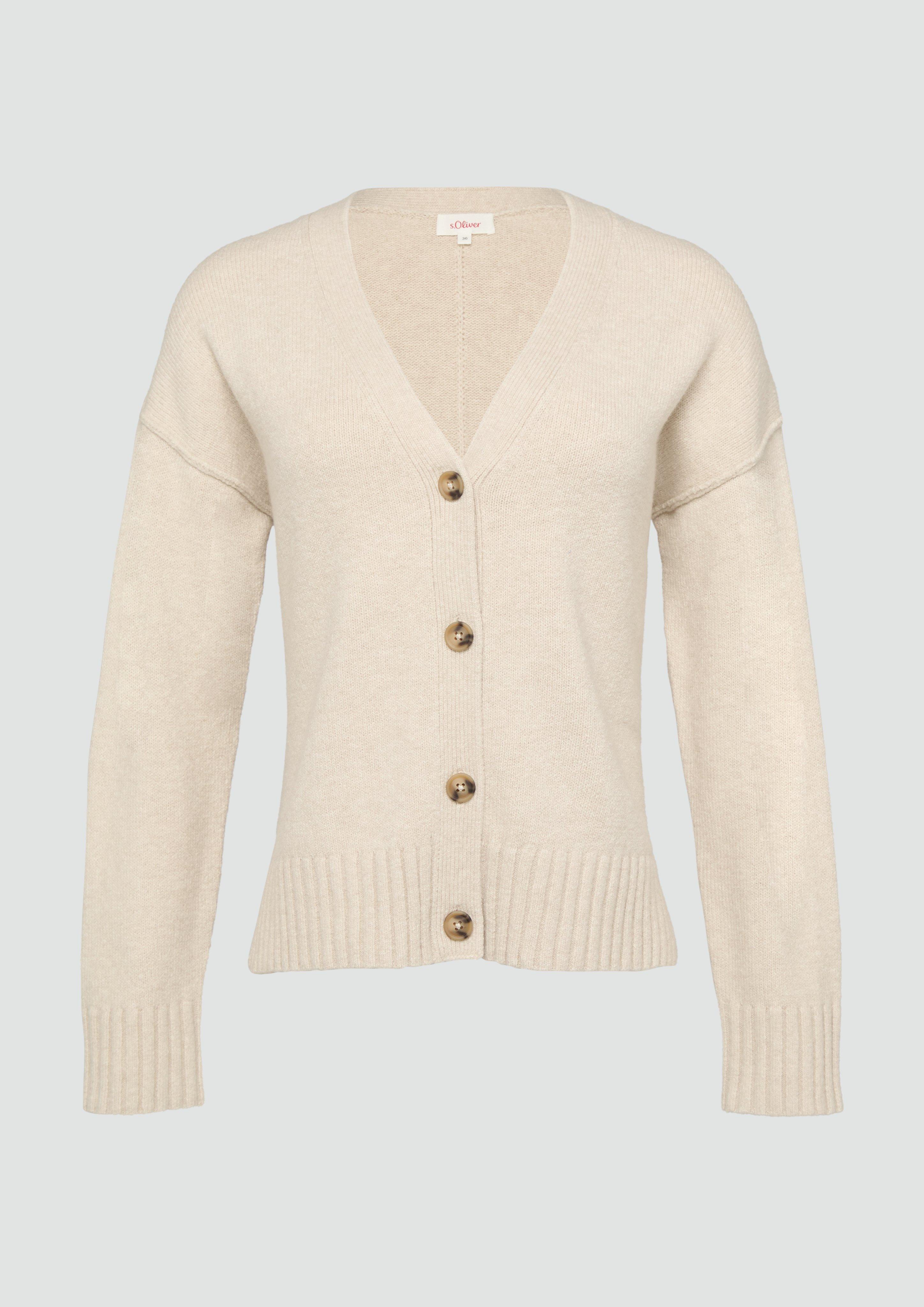 s.Oliver - Strickjacke mit Ziernähten und Schlitz am Saum, Damen, Beige