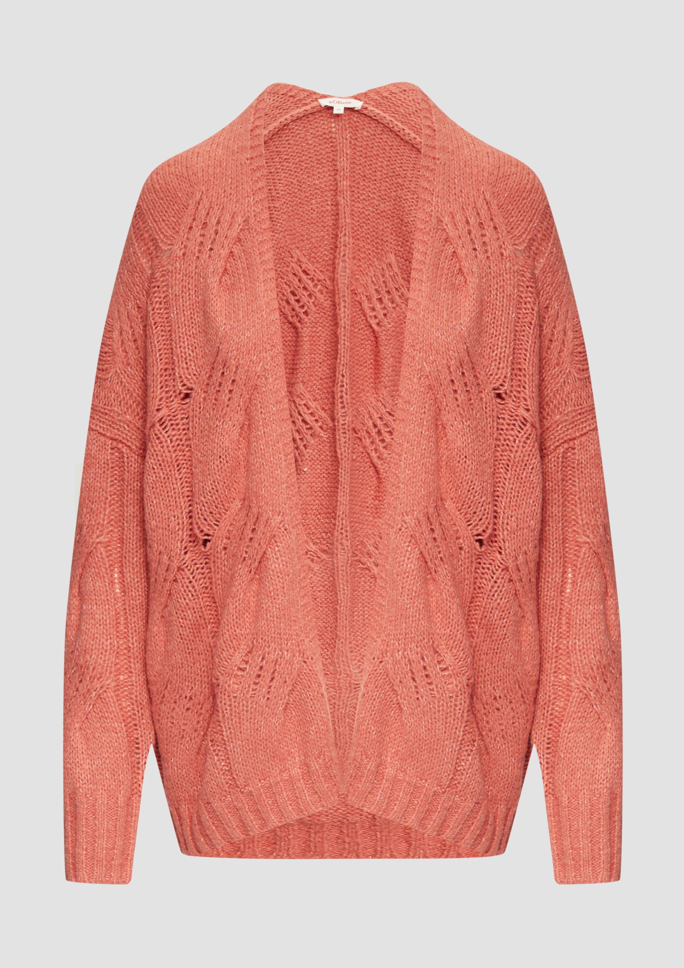 s.Oliver - Strickjacke mit Zopfmuster im Relaxed Fit, Damen, Orange