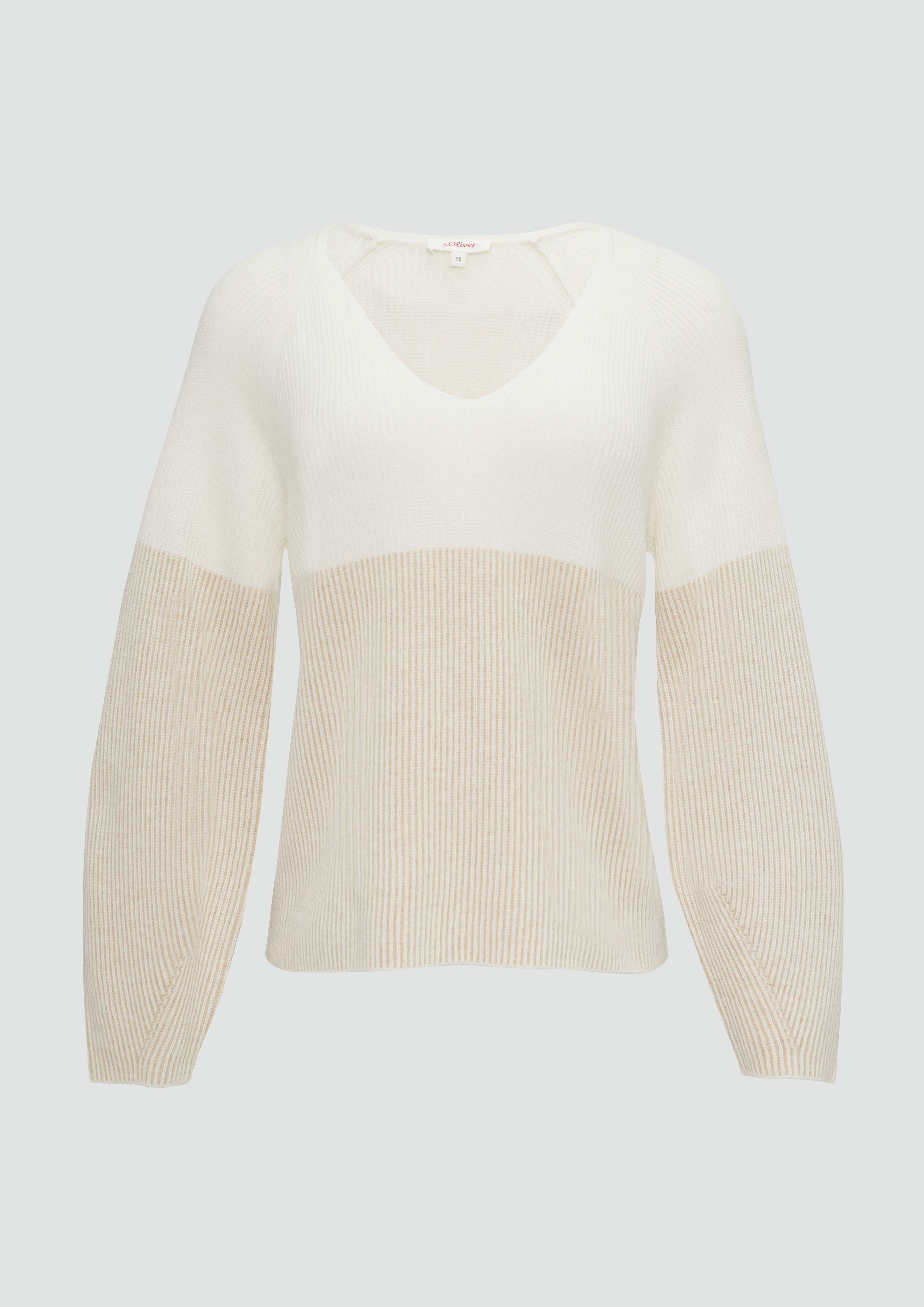 s.Oliver - Relaxed Fit Strickpullover in Two-Tone-Optik, Damen, creme