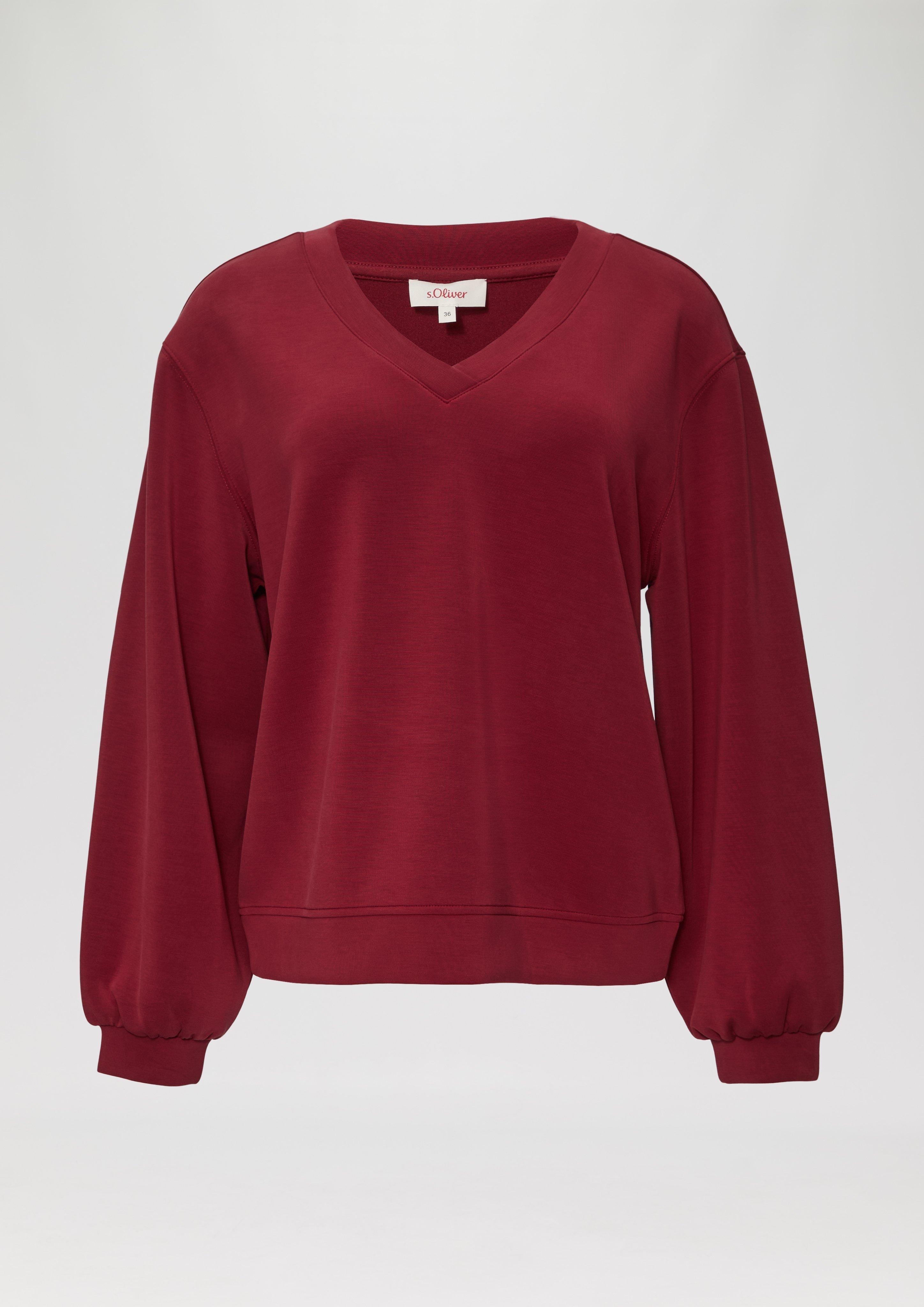 s.Oliver - Scuba-Sweatshirt mit V-Ausschnitt, Damen, rot