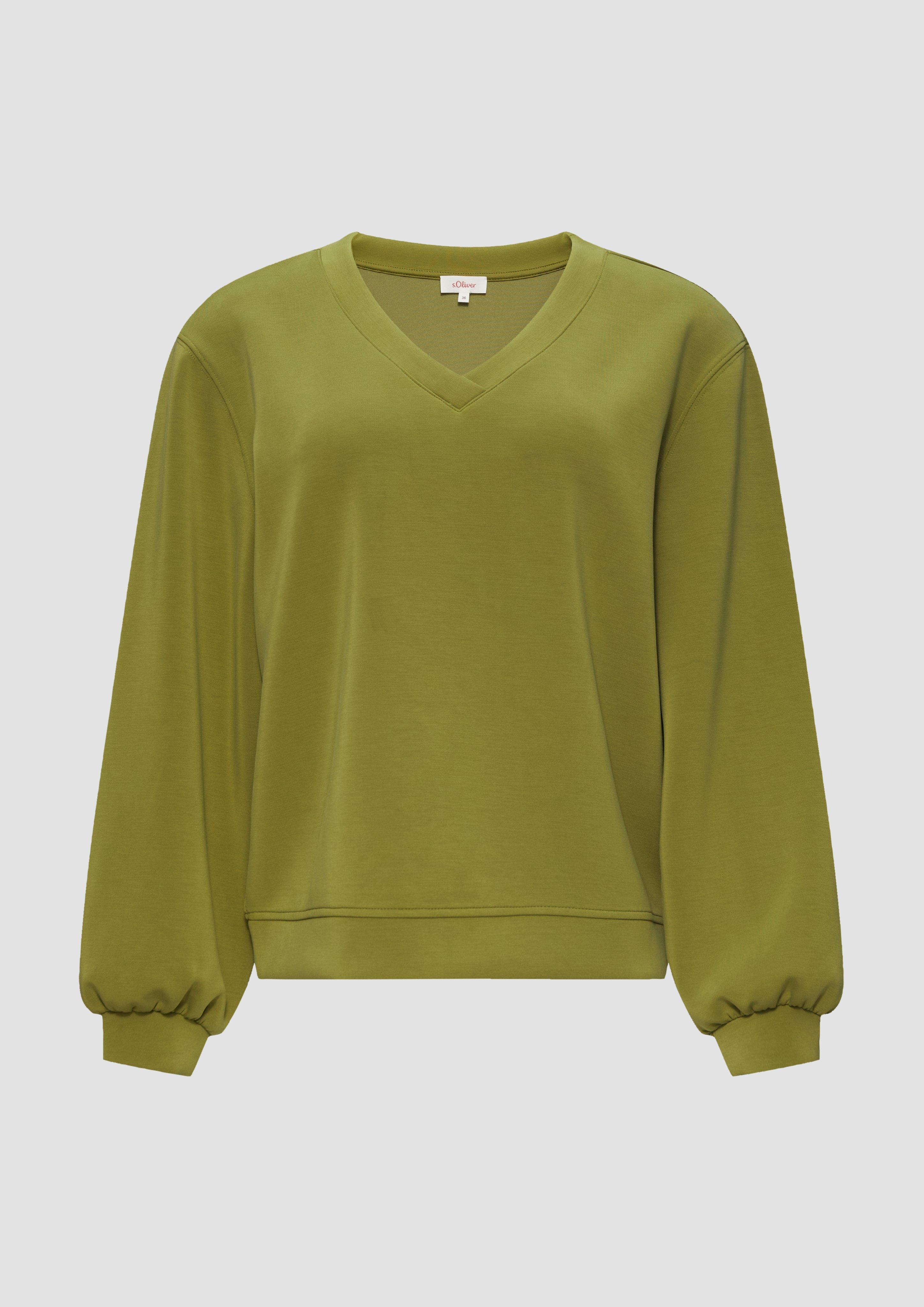 s.Oliver - Scuba-Sweatshirt mit V-Ausschnitt, Damen, grün