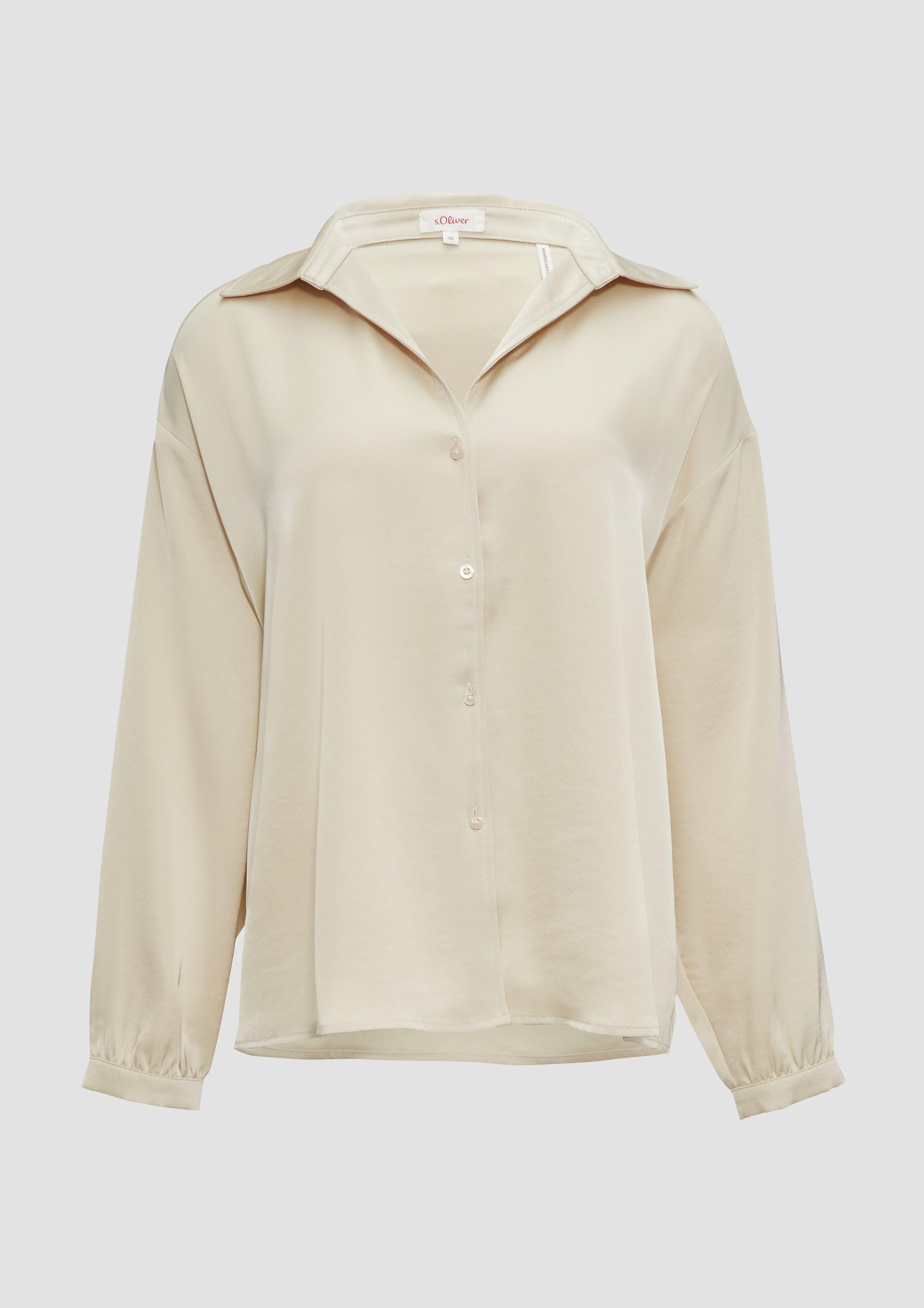 s.Oliver - Satinierte Bluse mit V-Ausschnitt, Damen, Beige