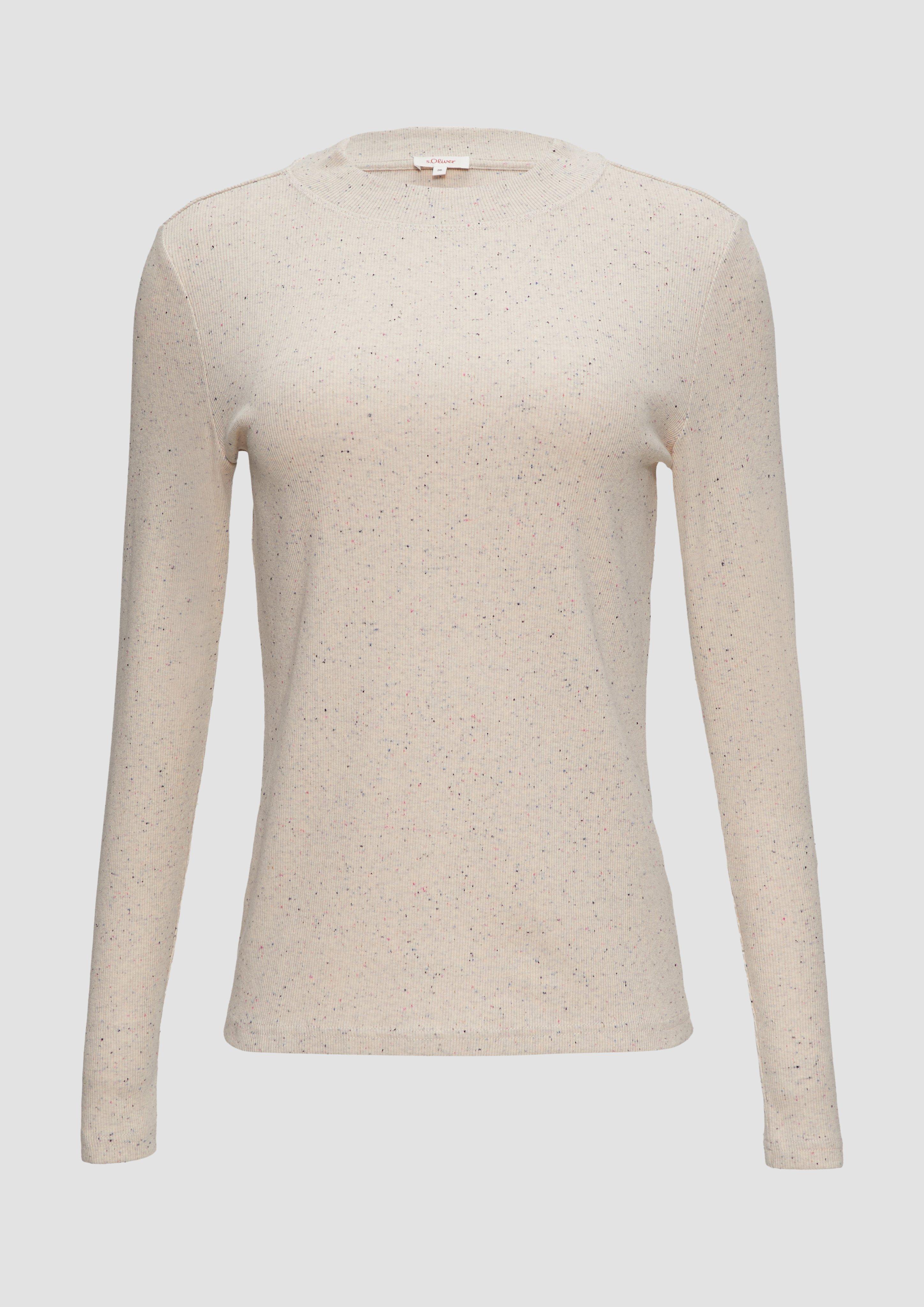 s.Oliver - Geripptes Jerseyshirt aus Effektgarn, Damen, Beige