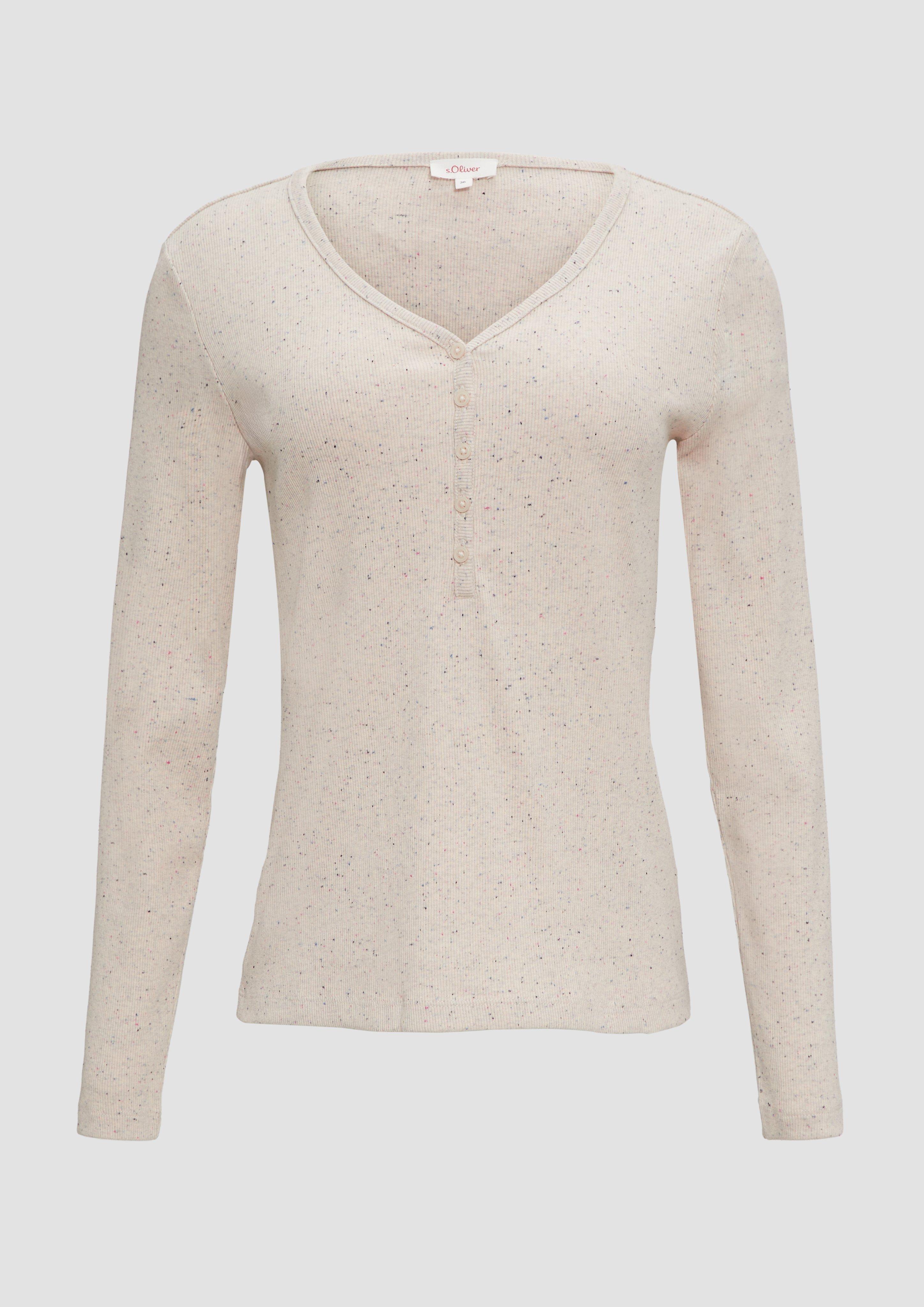 s.Oliver - Geripptes Henleyshirt aus Effektgarn, Damen, Beige