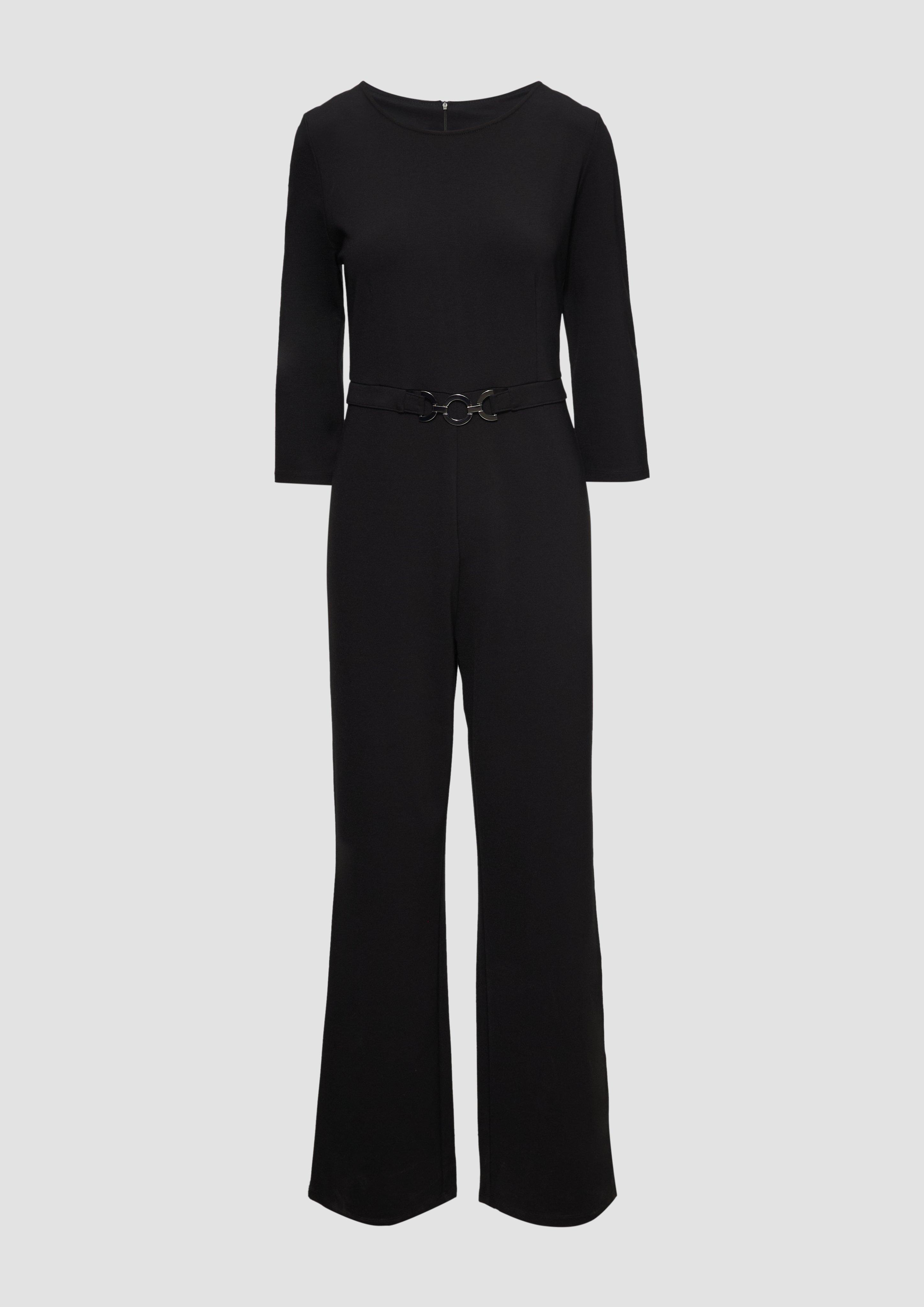 s.Oliver - Fließender Jersey-Jumpsuit mit Ziergürtel, Damen, schwarz