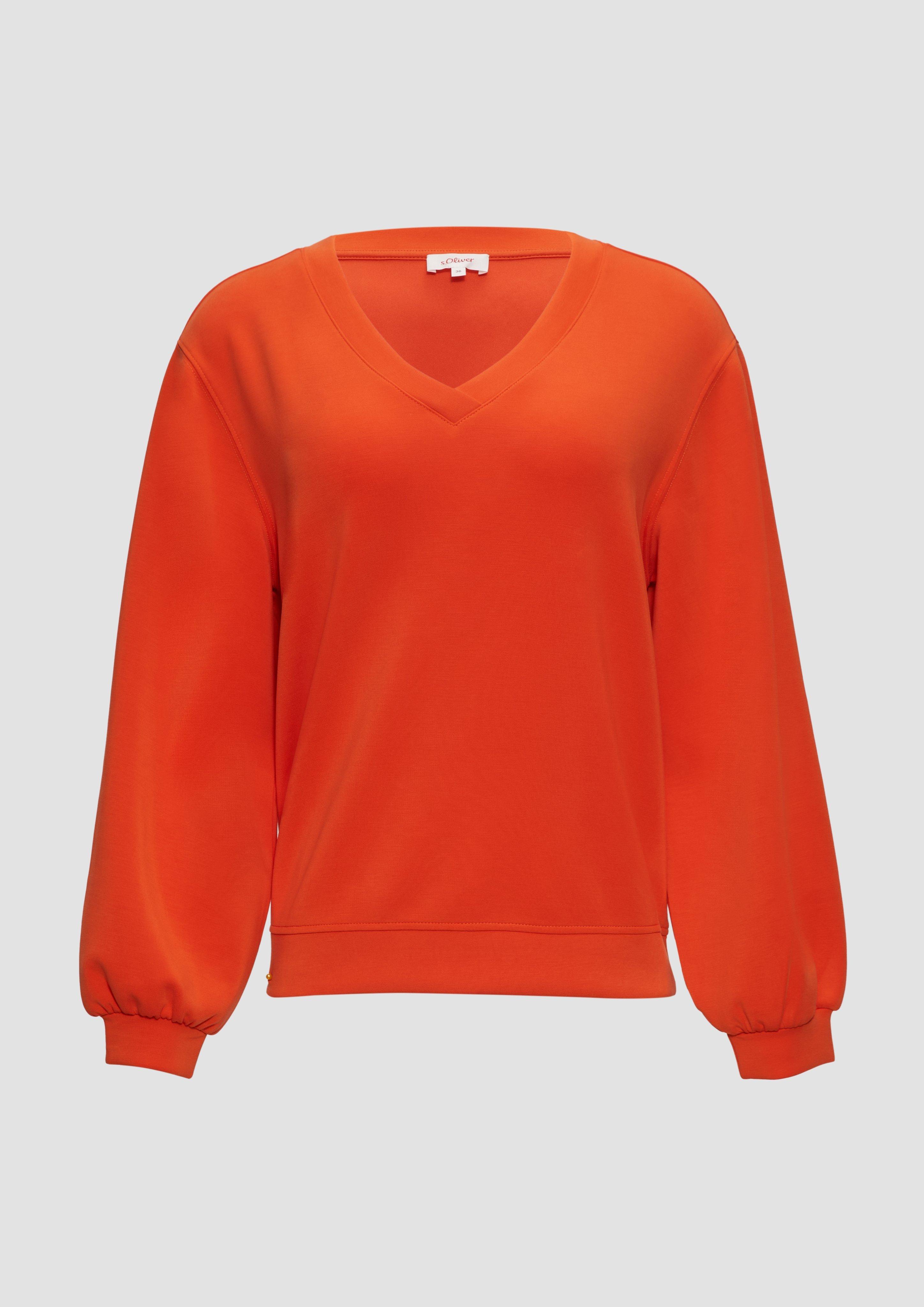 s.Oliver - Scuba-Sweatshirt mit V-Ausschnitt, Damen, Orange