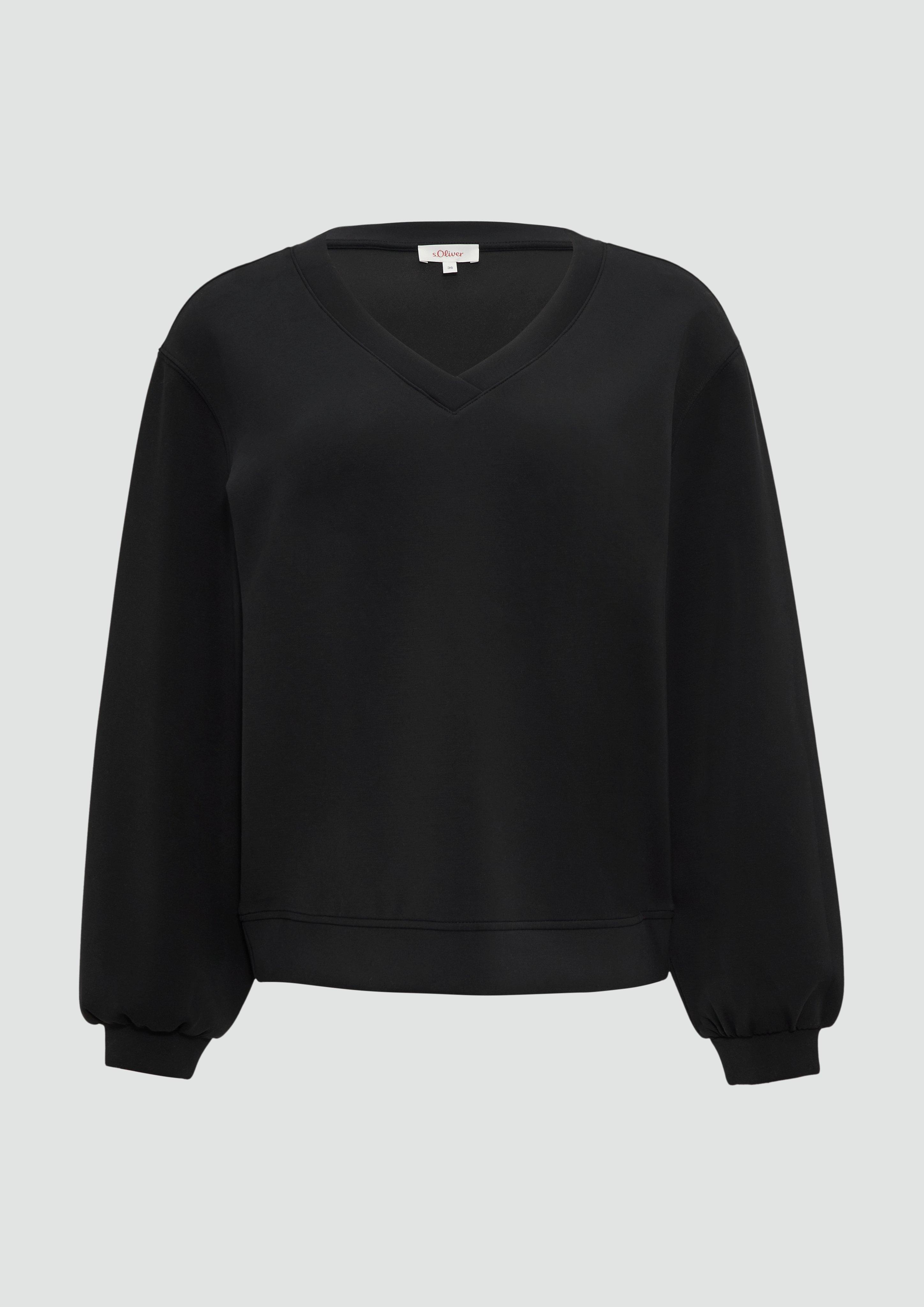 s.Oliver - Scuba-Sweatshirt mit V-Ausschnitt, Damen, schwarz