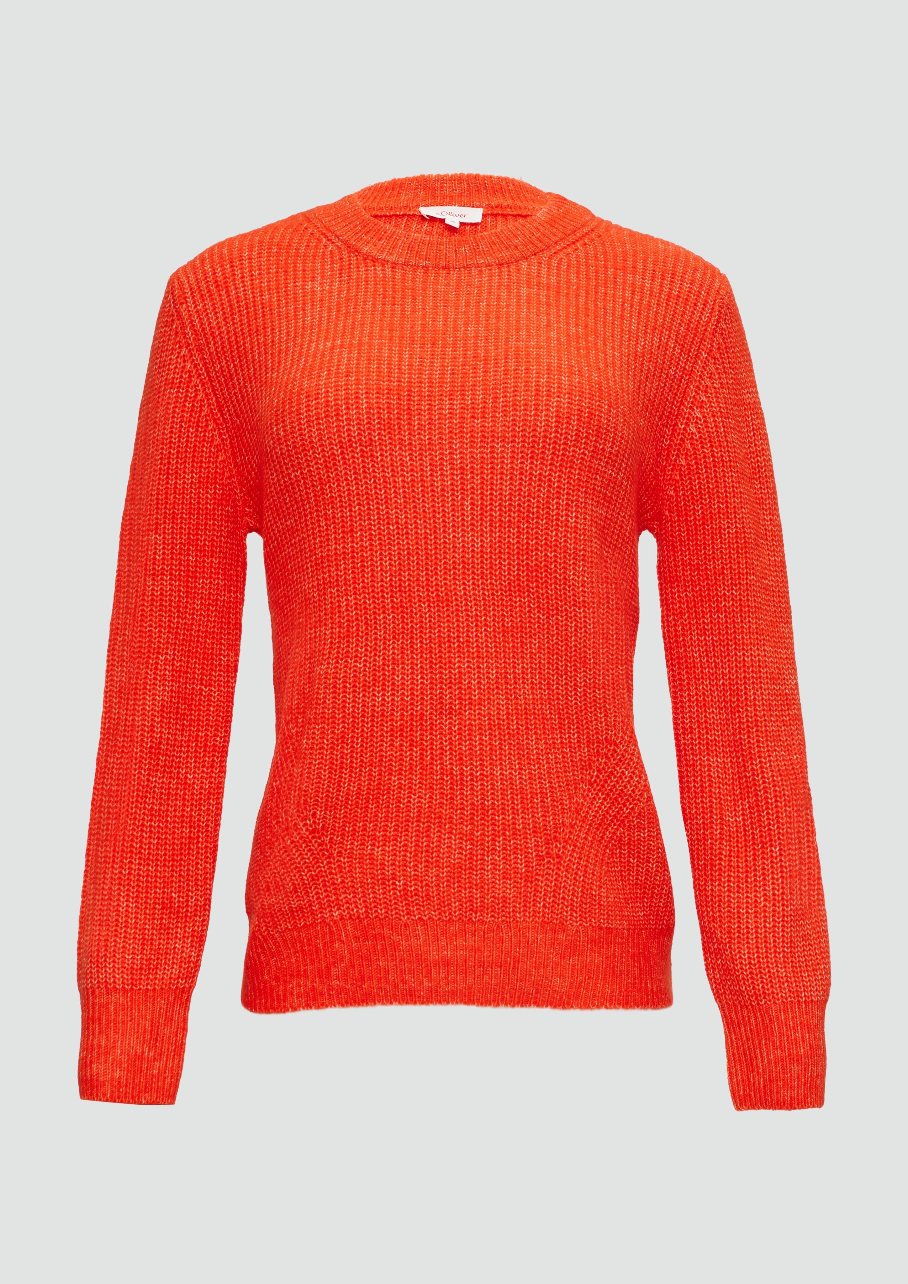 s.Oliver - Strickpullover mit Rippdetail und Crew Neck, Damen, Orange