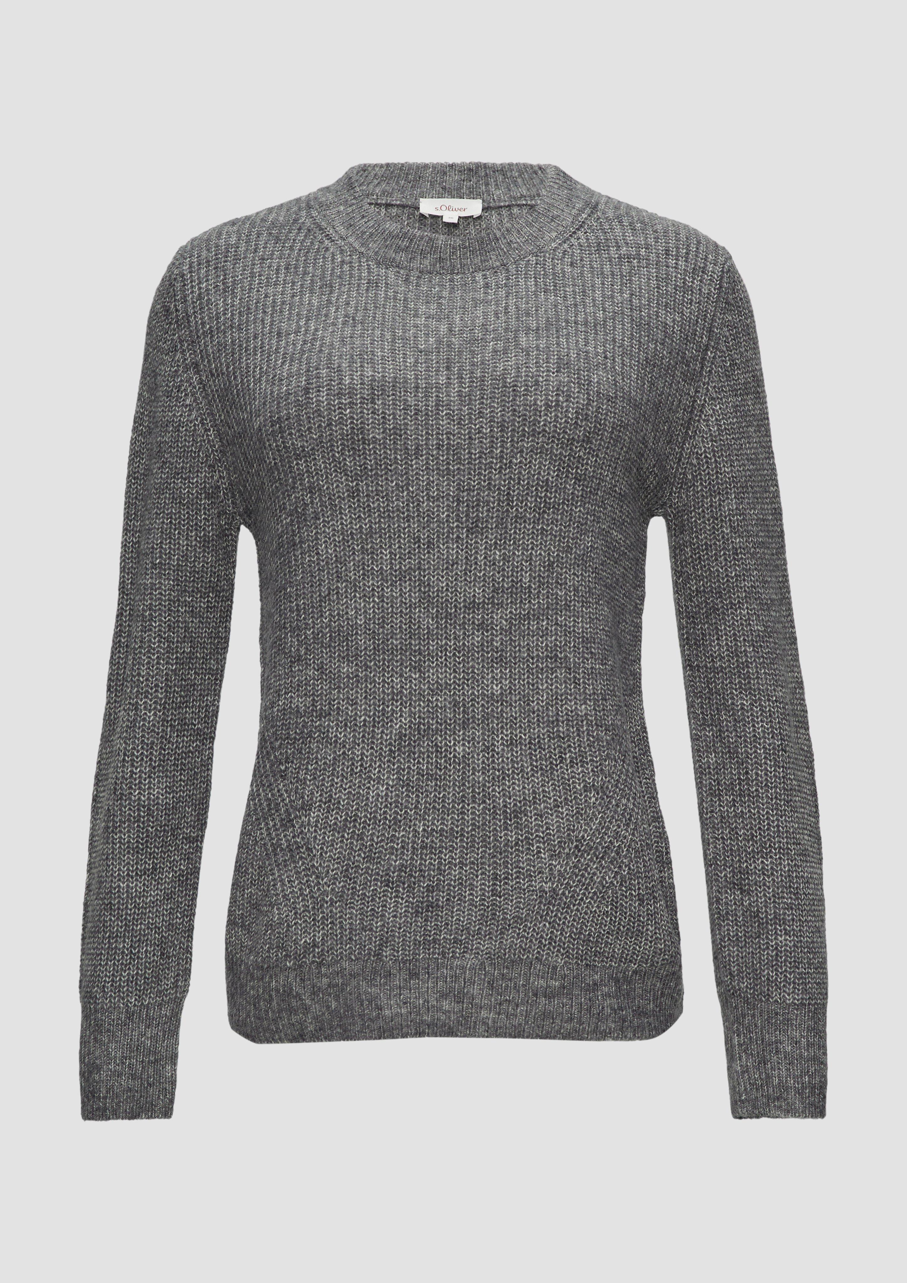 s.Oliver - Strickpullover mit Rippdetail und Crew Neck, Damen, grau