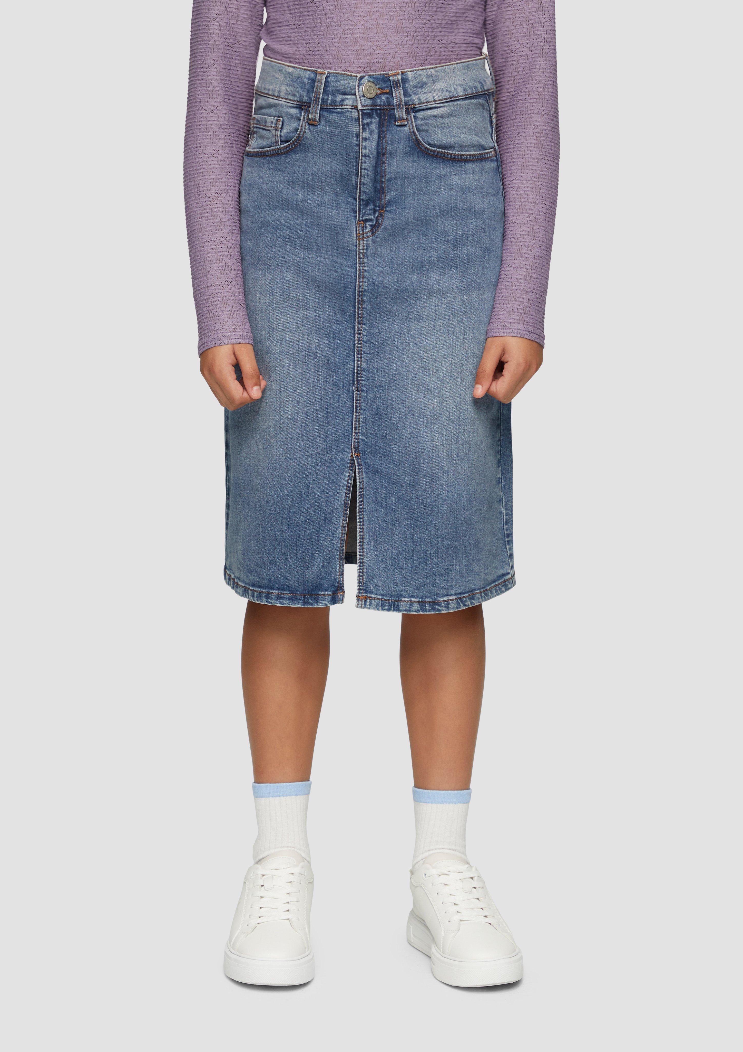 Knee-length denim skirt with a slit - blue | s.Oliver Knee-length denim skirt with a slit - blue | s.Oliver