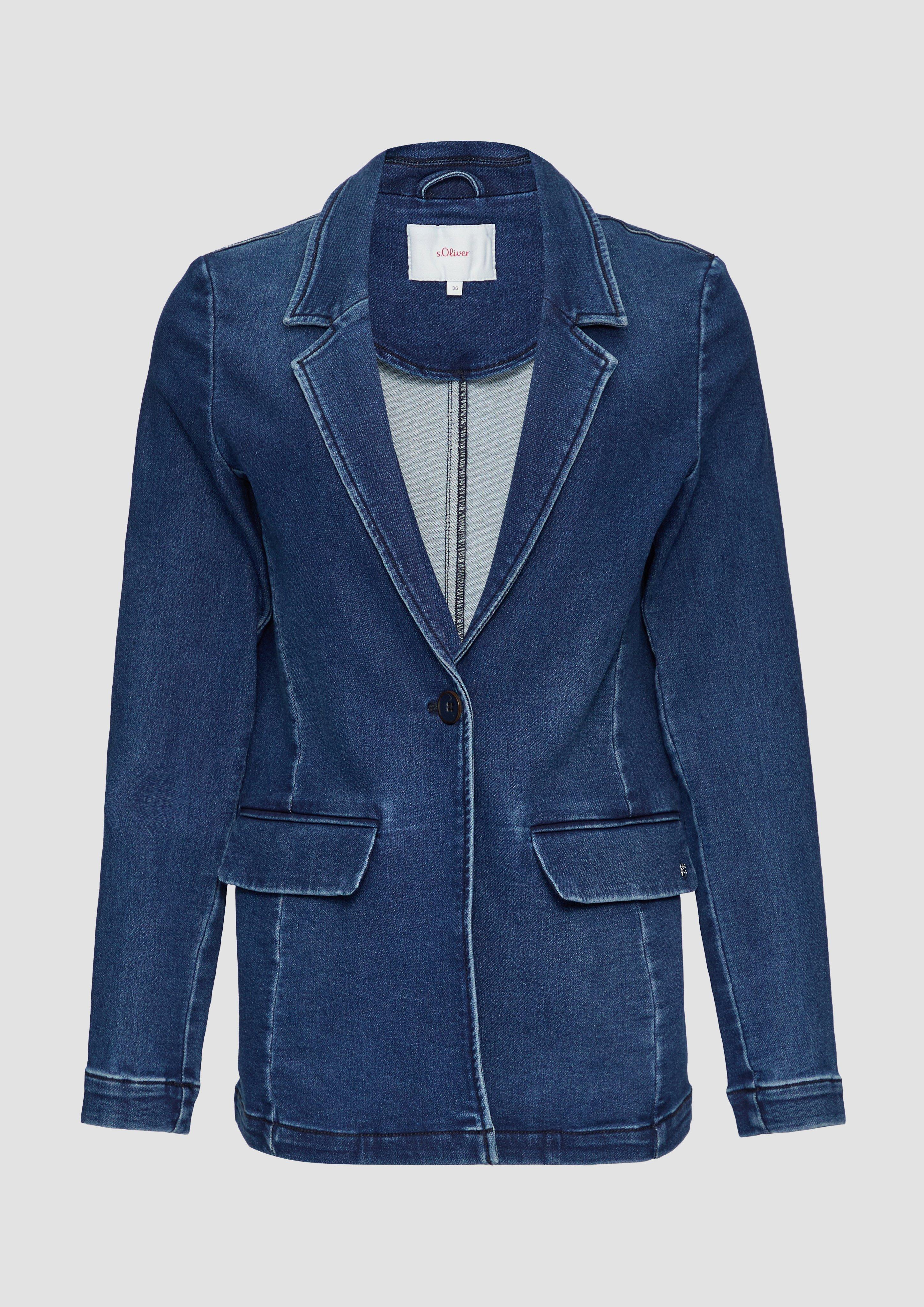 s.Oliver - Antaillierter Blazer aus Sweat-Denim, Damen, blau