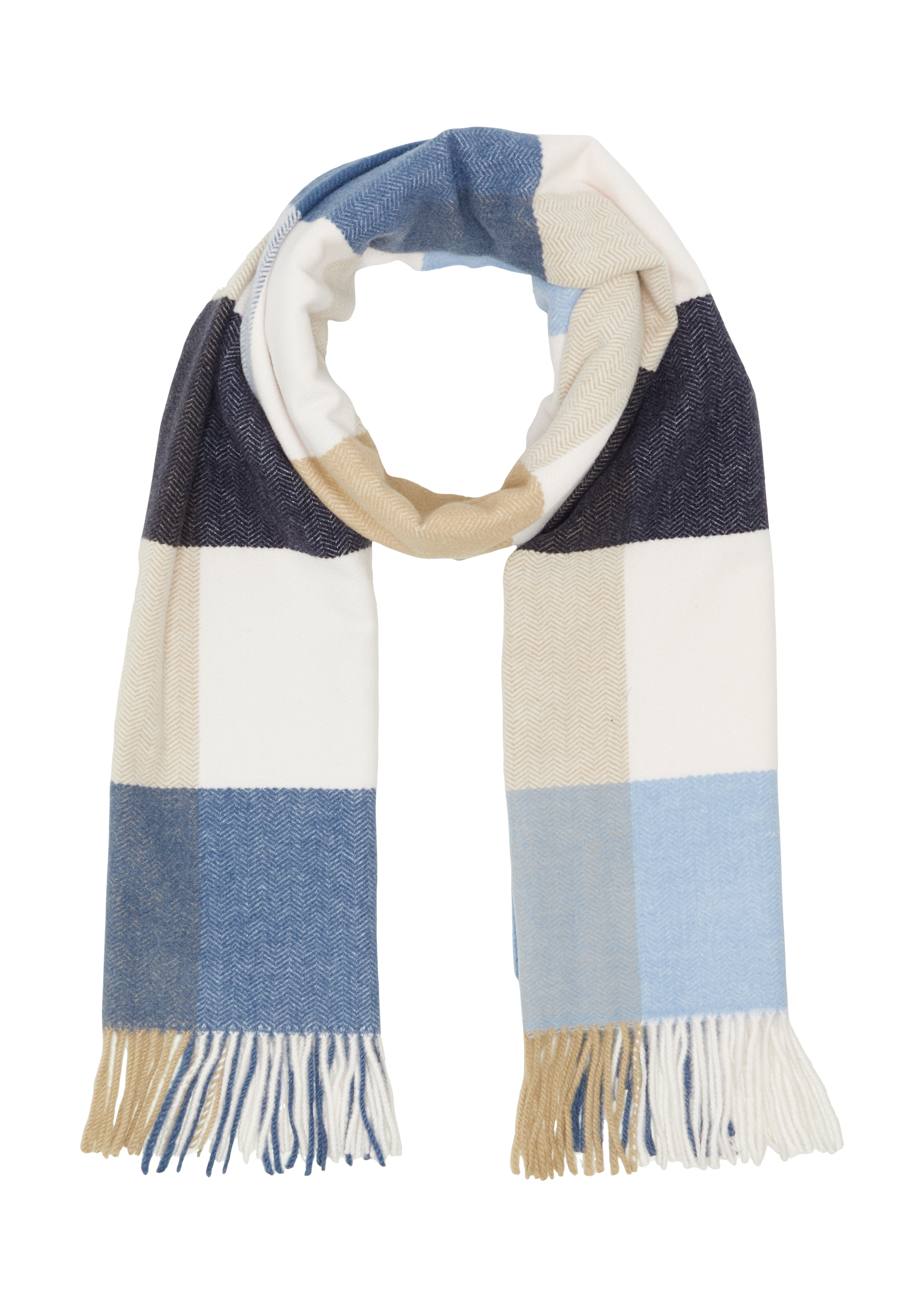 s.Oliver - Karierter Schal mit Fransen, Damen, blau
