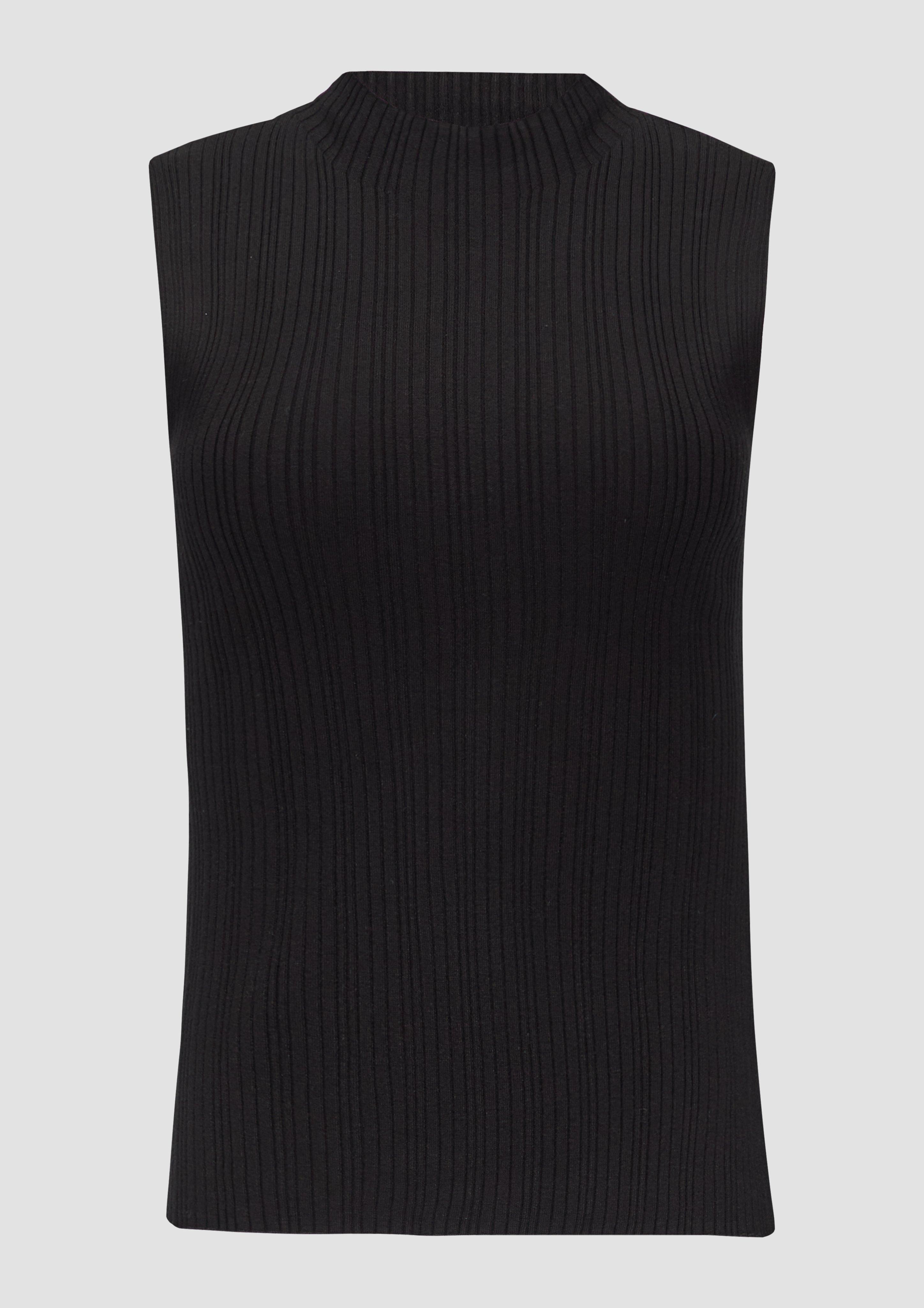 s.Oliver - Geripptes Stricktop aus Viskosestretch, Damen, schwarz