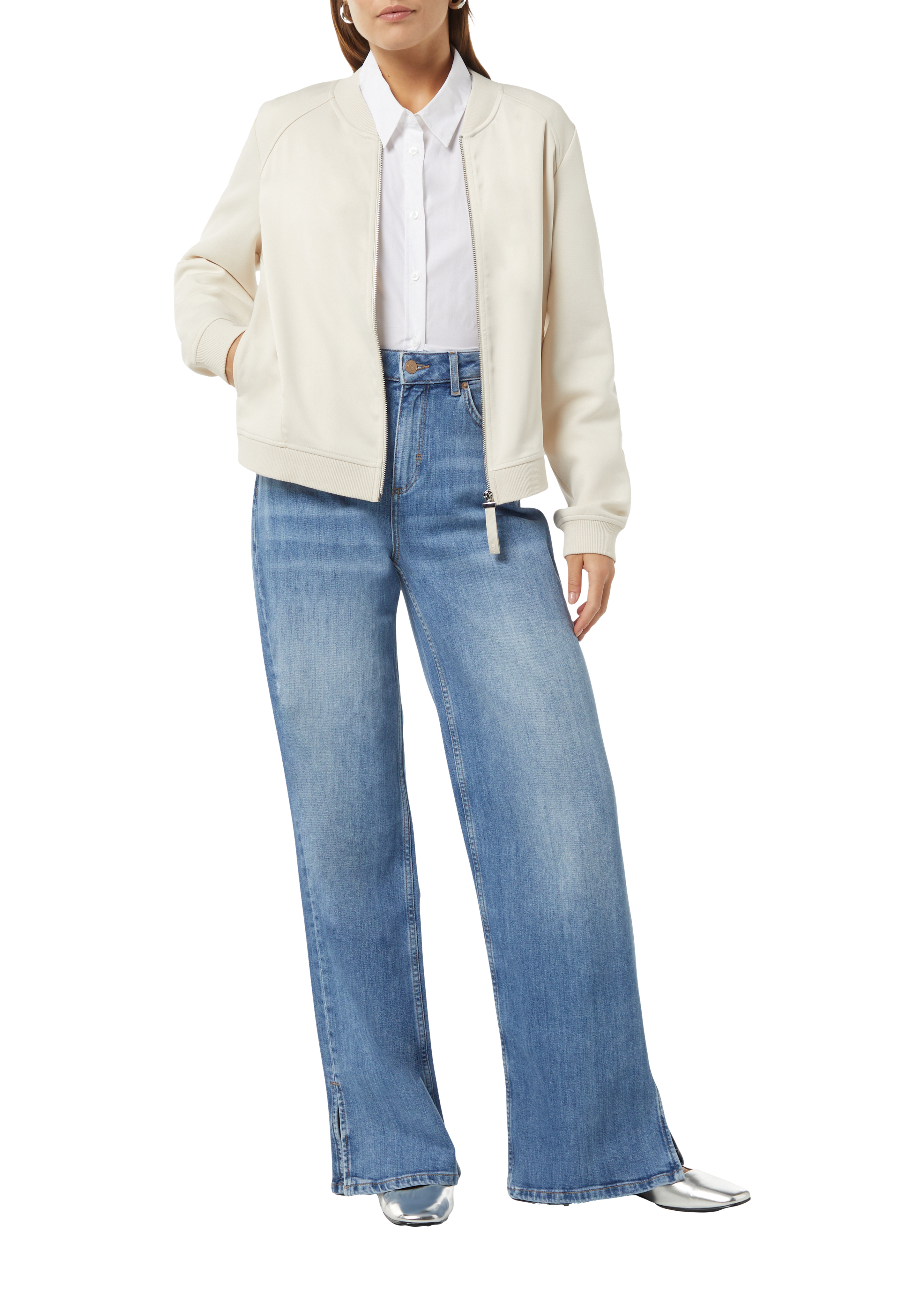 Wide-leg jeans with hem slits - Blue | SCAYLE