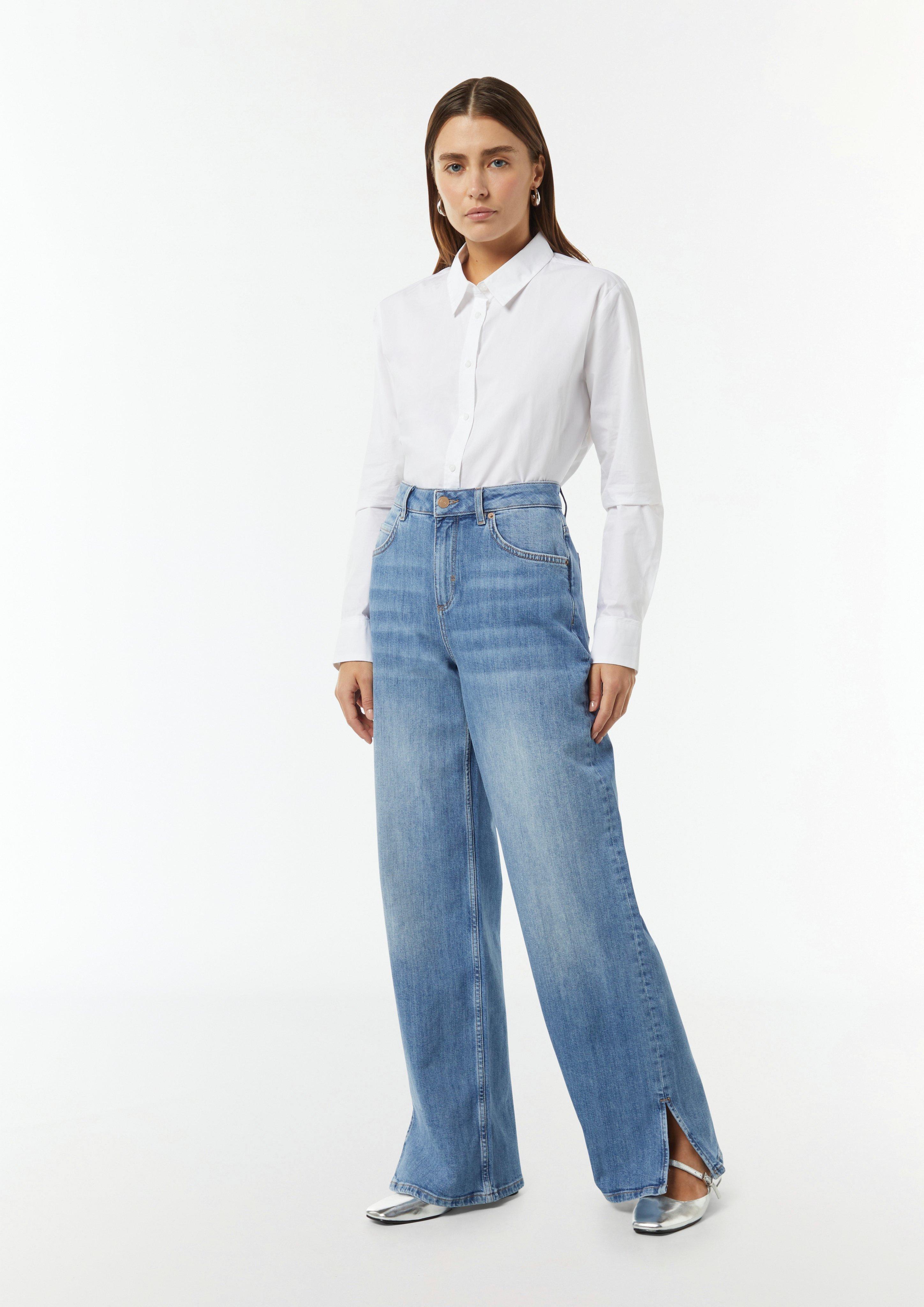 Wide-leg jeans with hem slits - blue | Comma Wide-leg jeans with hem slits - blue | Comma