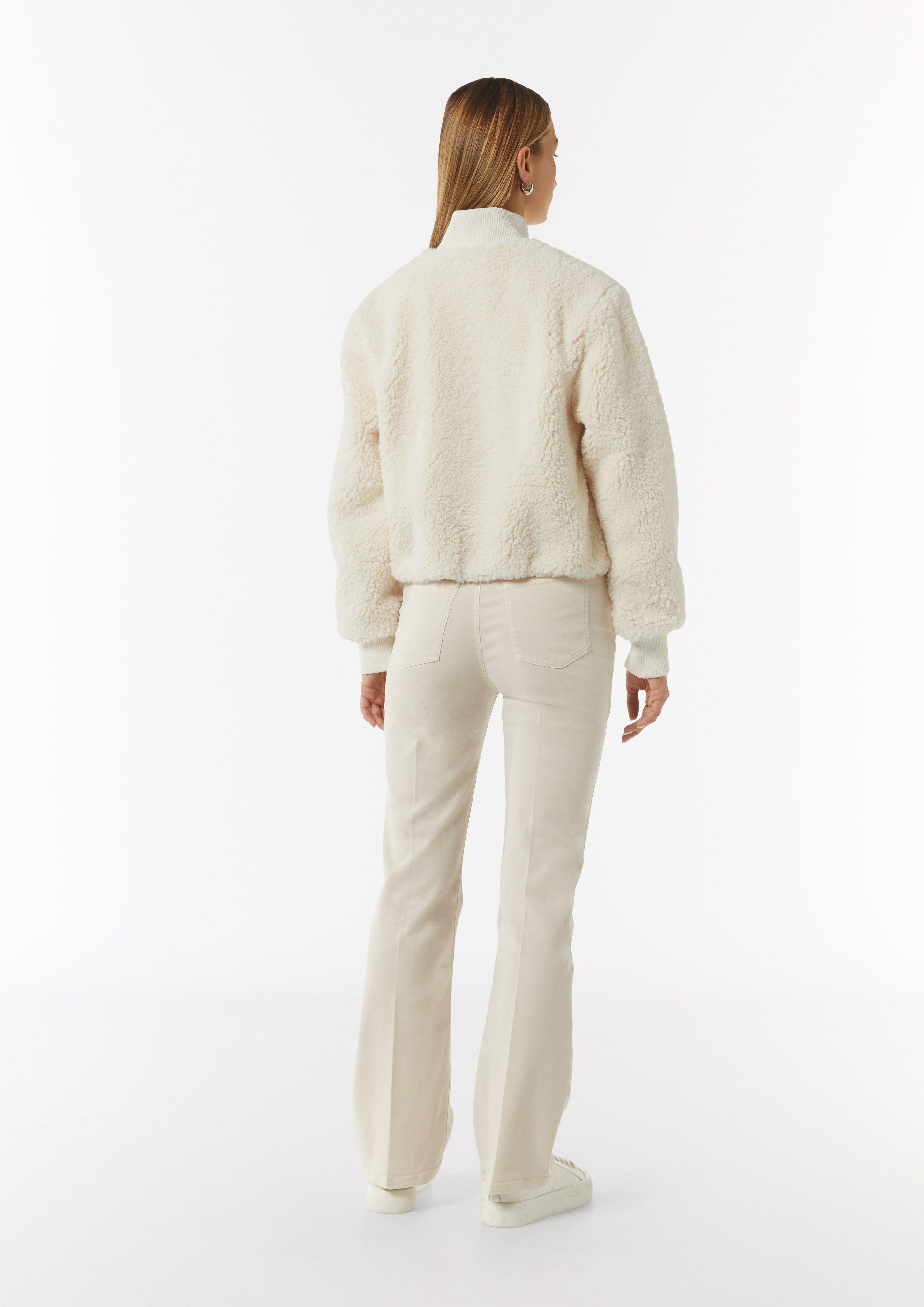 Cosy teddy fur bomber jacket with ribbed trims - cream | Comma Cosy teddy fur bomber jacket with ribbed trims - cream | Comma