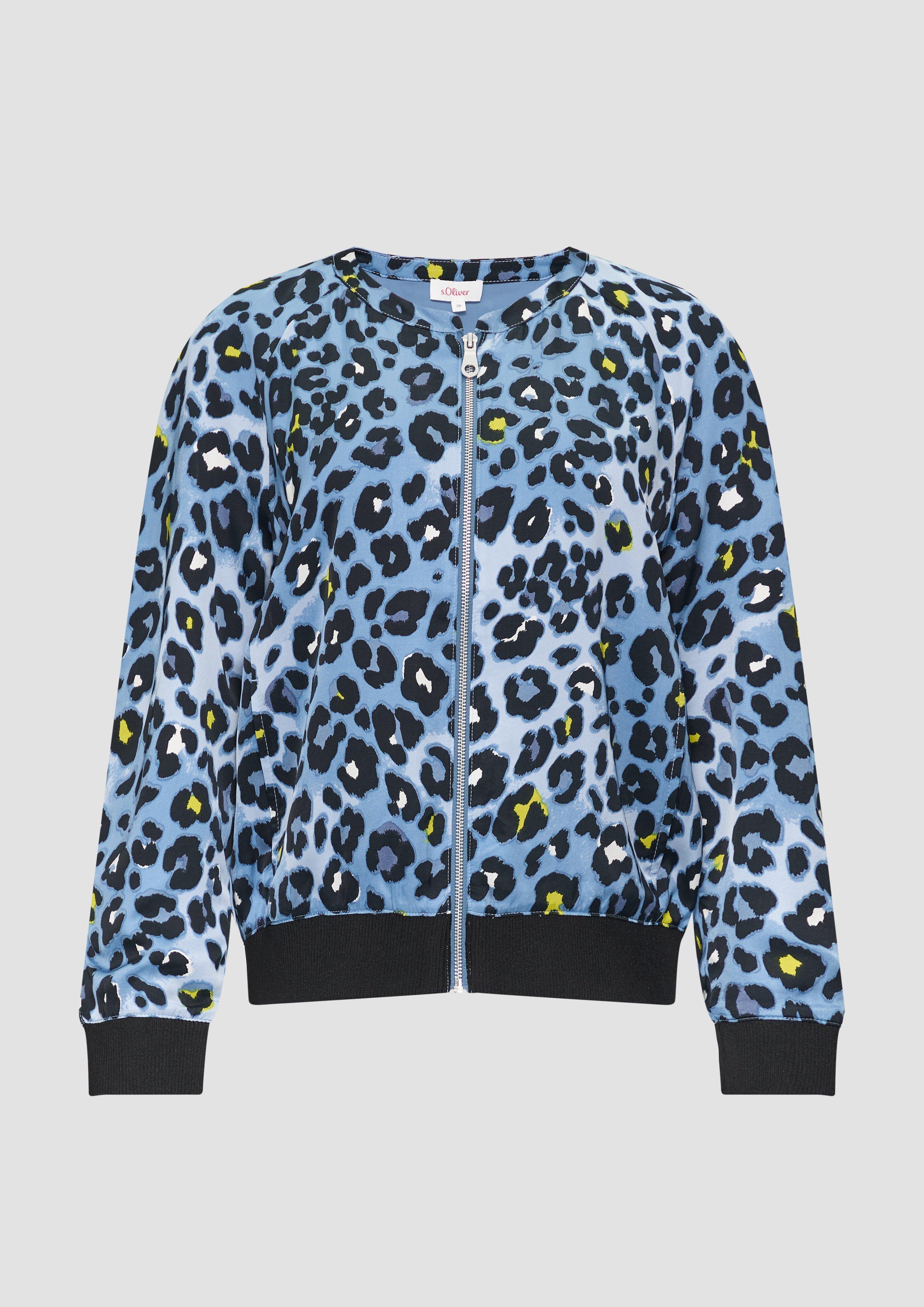 s.Oliver - Satinblouson mit Leo-Print, Damen, blau