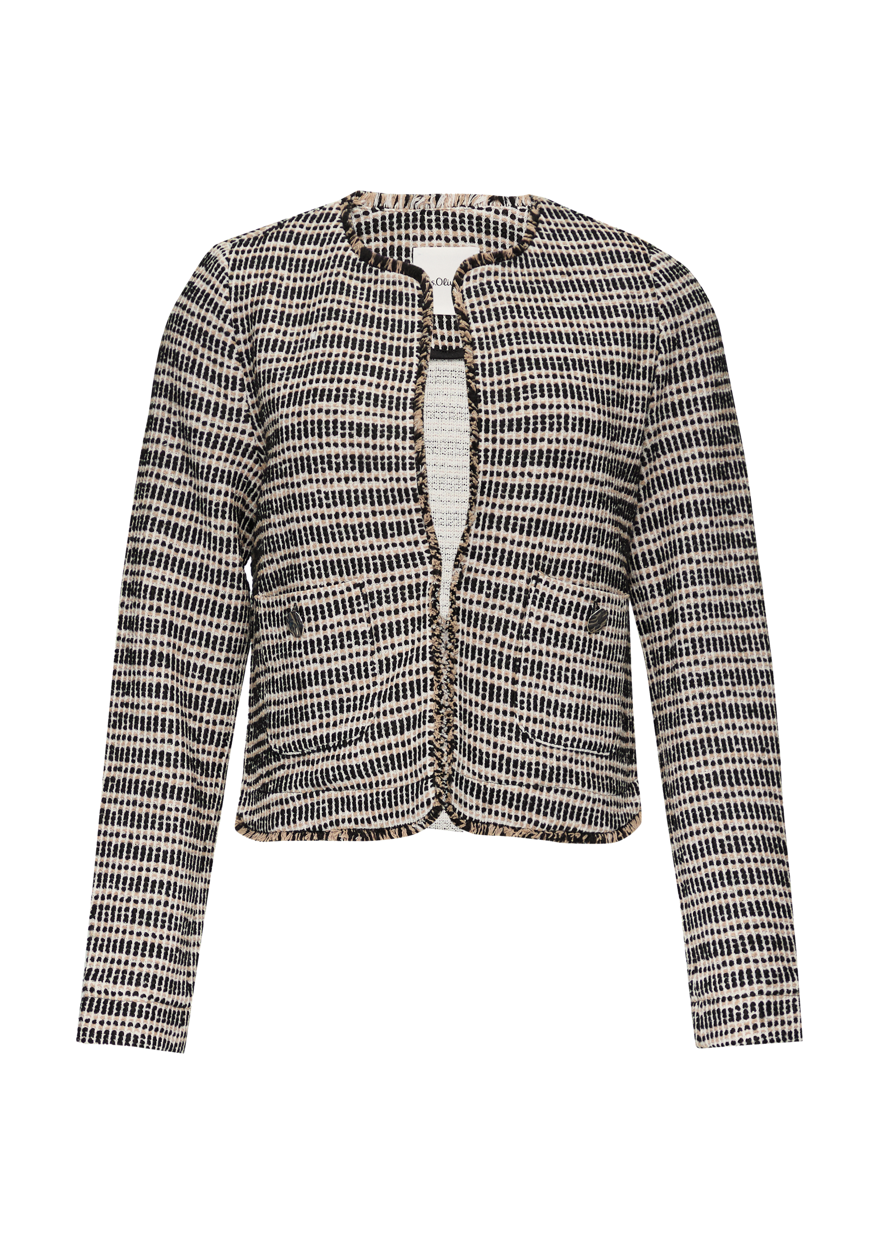 Kurze Jacke in Bouclé-Optik mit Fransenkante