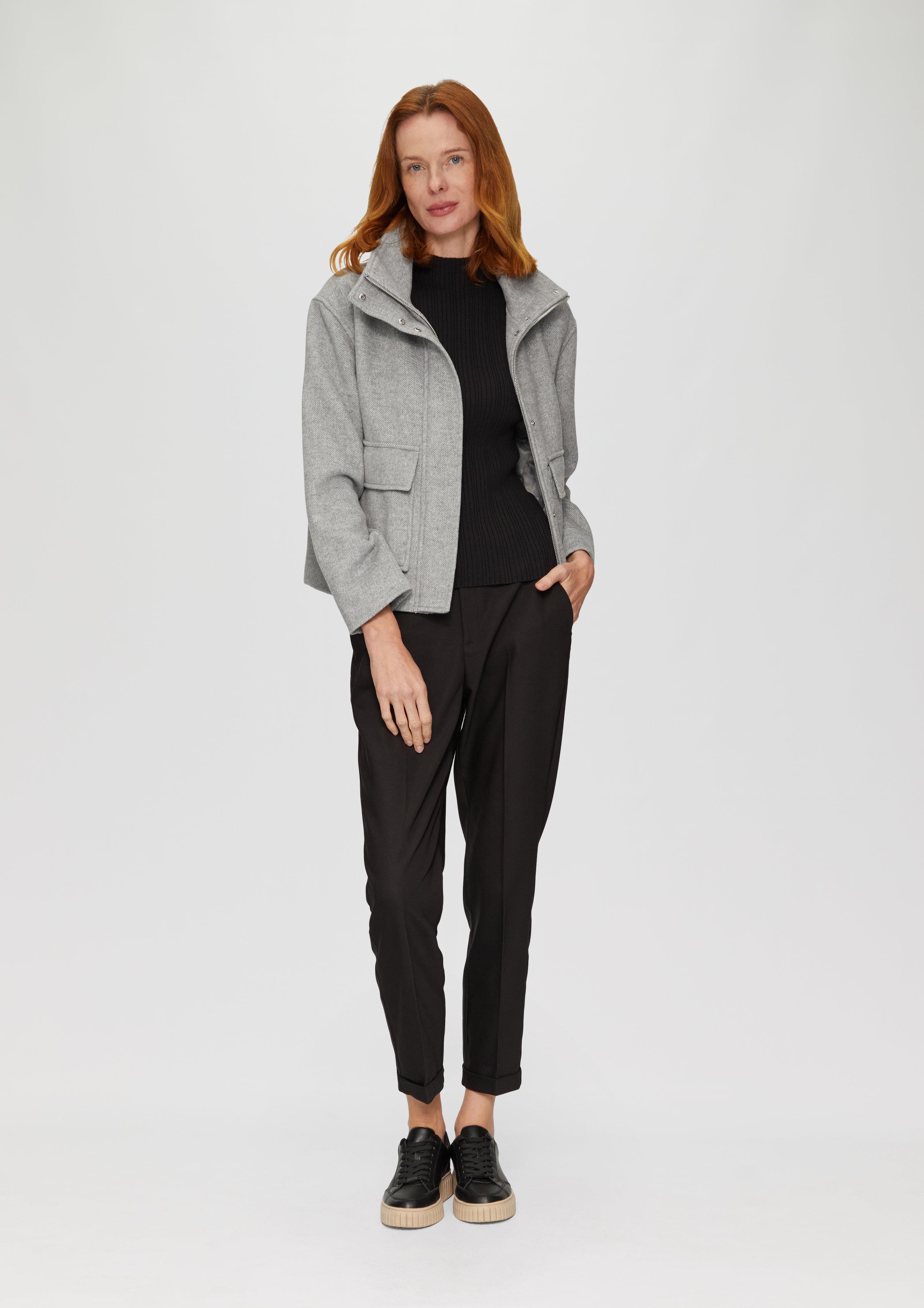 Cropped wool jacket with patch pockets - grey melange | s.Oliver Cropped wool jacket with patch pockets - grey melange | s.Oliver