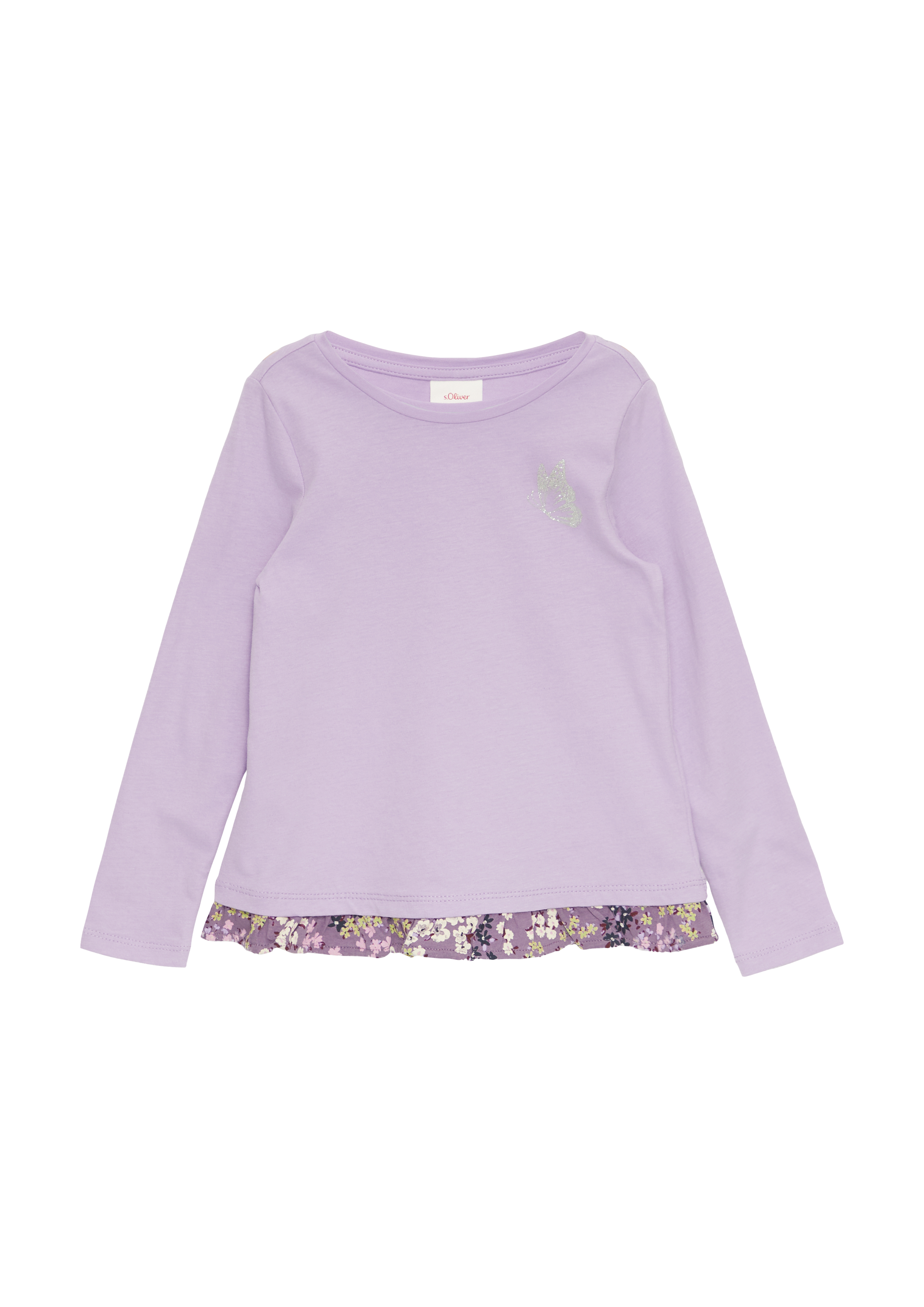 s.Oliver - Langarmshirt mit Rüschensaum und Glitzerprint, Kinder, lila