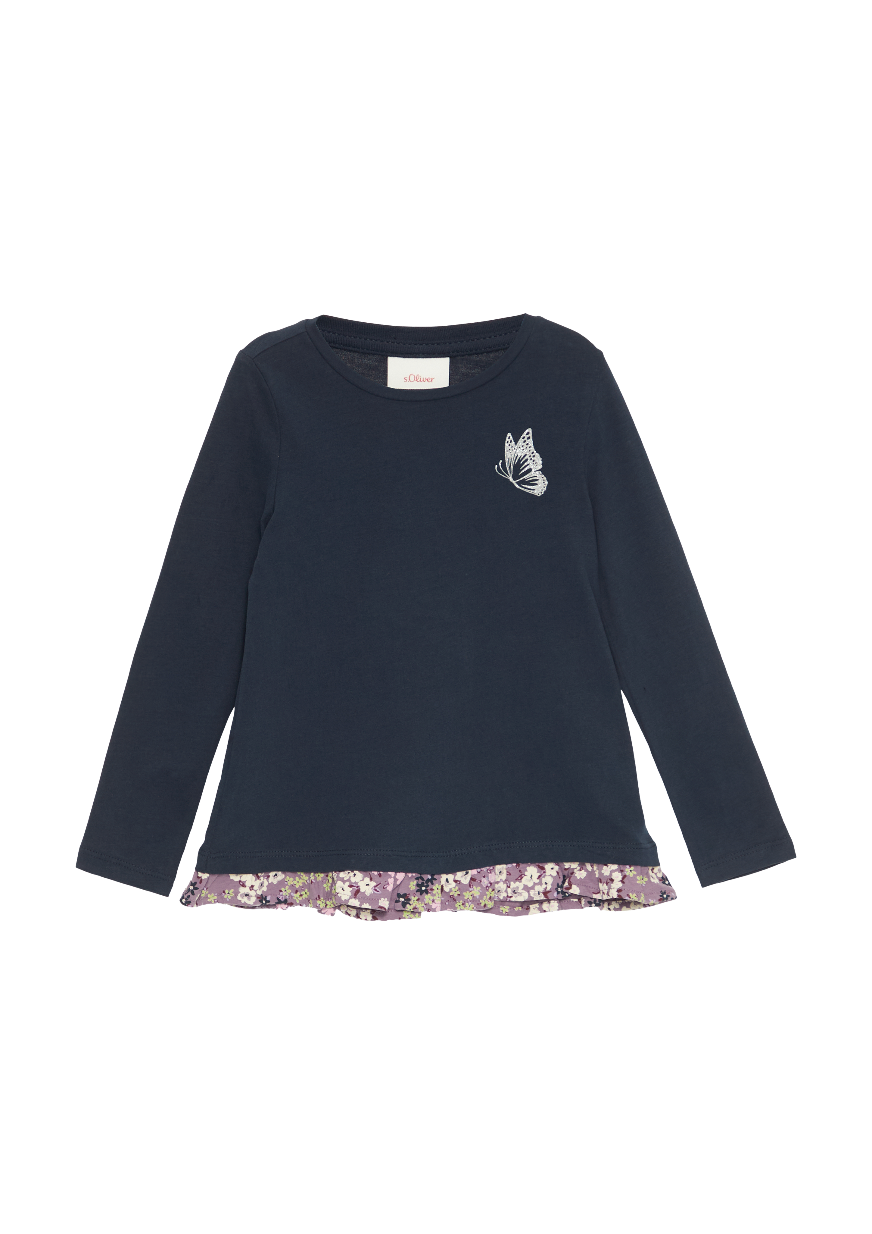 s.Oliver - Langarmshirt mit Rüschensaum und Glitzerprint, Kinder, blau