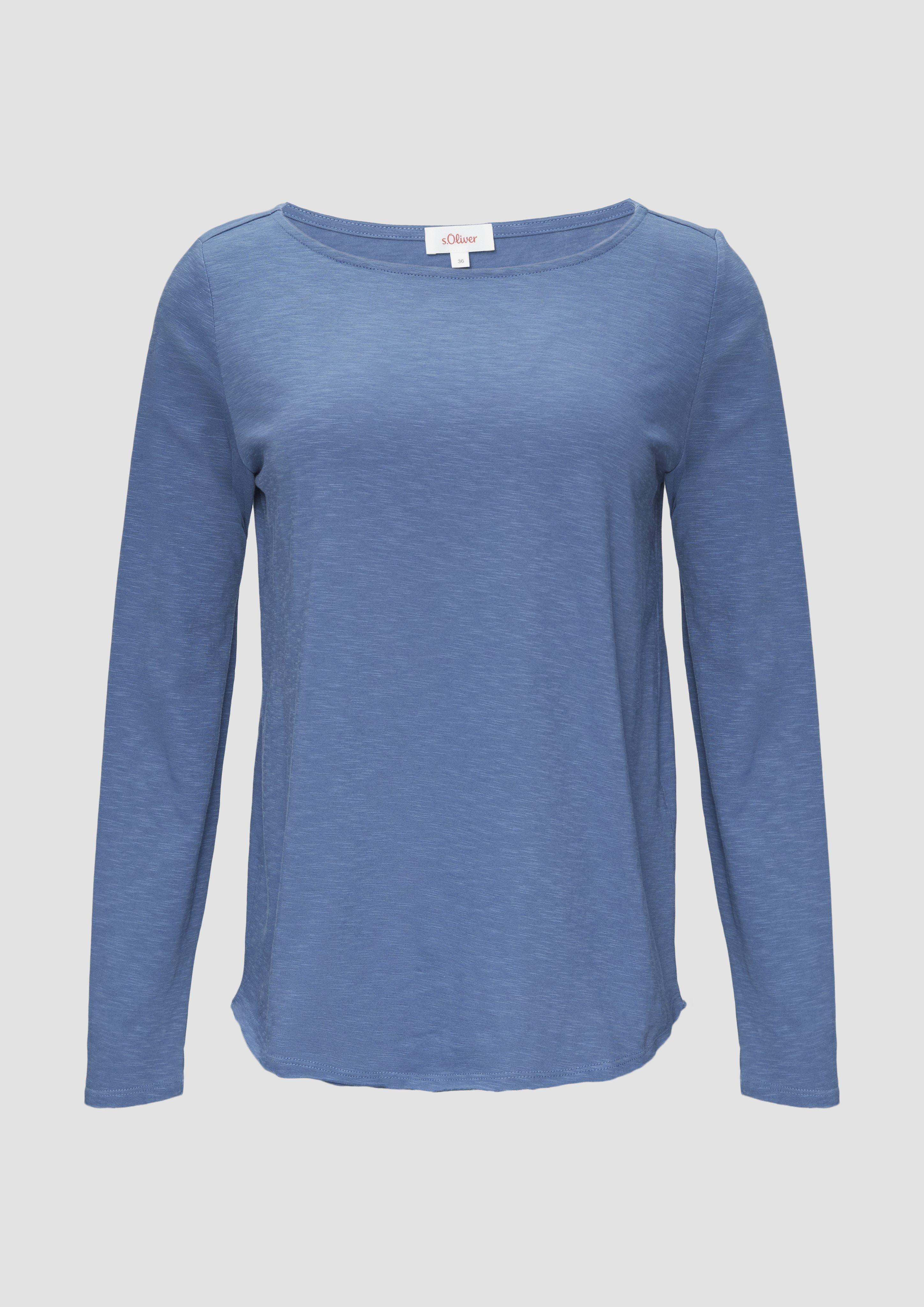 s.Oliver - T-Shirt mit U-Boot-Ausschnitt und offenen Kanten, Damen, blau