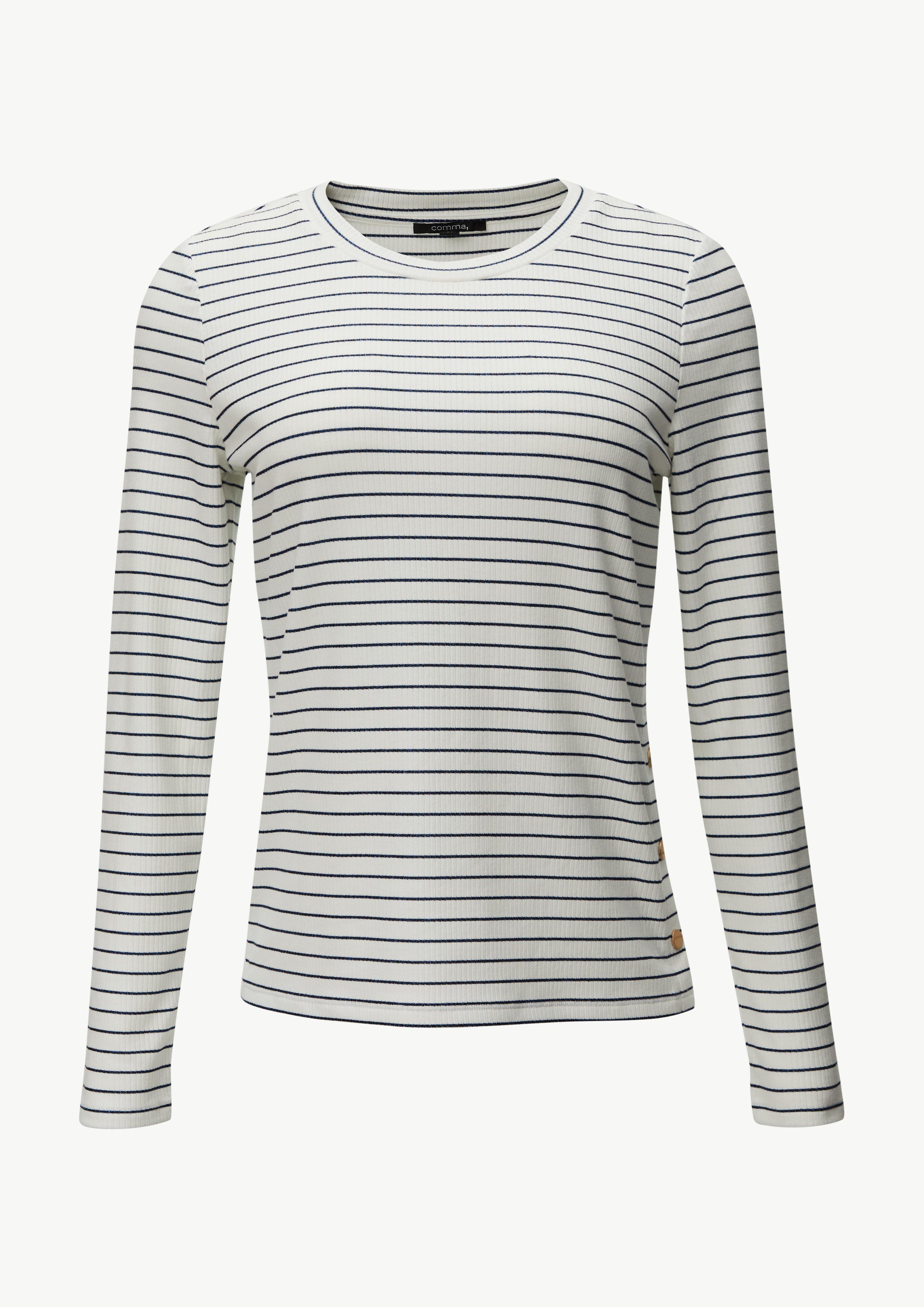 Long sleeve top with knit stripes in sparkly thread - navy Long sleeve top with knit stripes in sparkly thread - navy