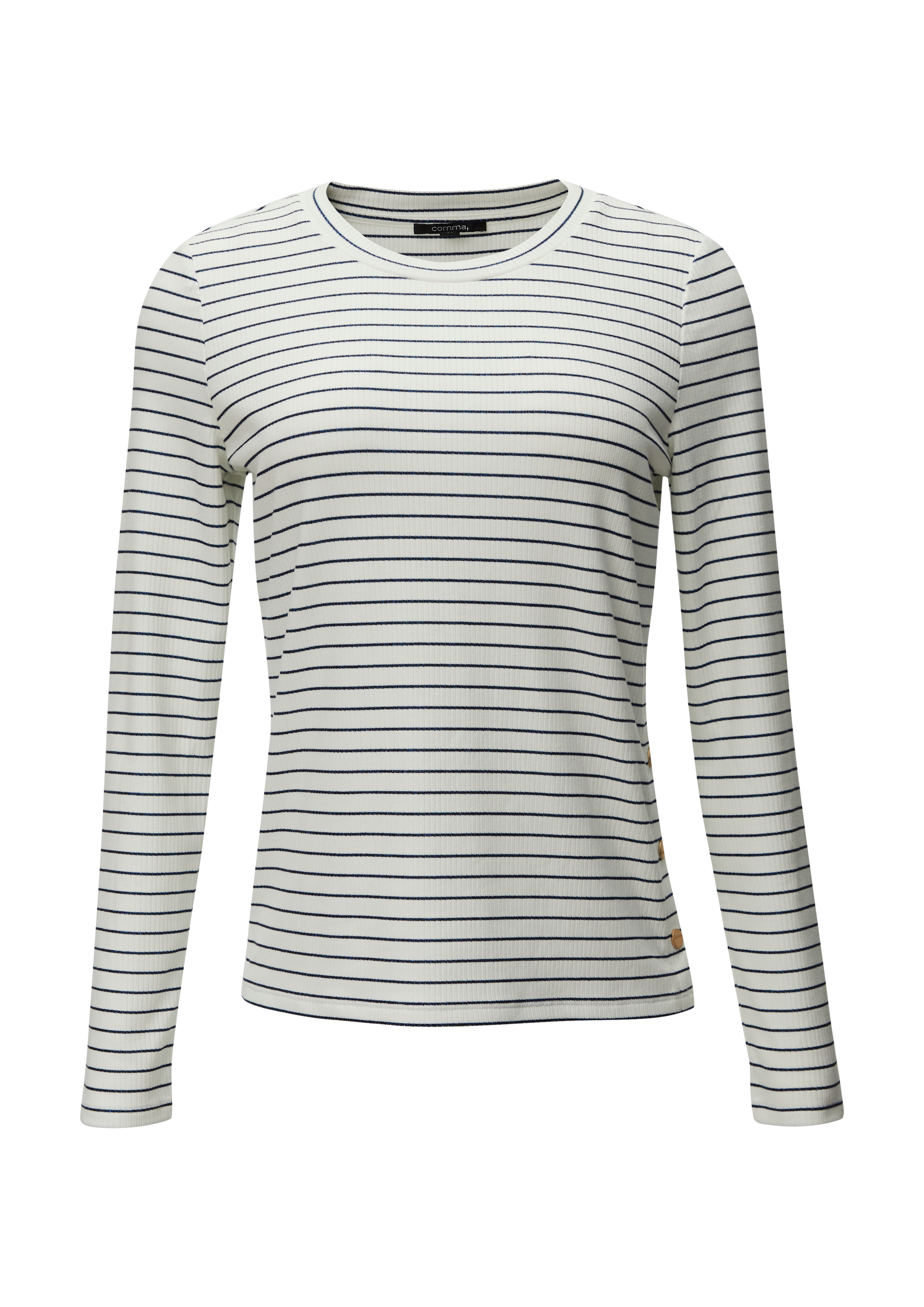 Long sleeve top with knit stripes in sparkly thread - Blue