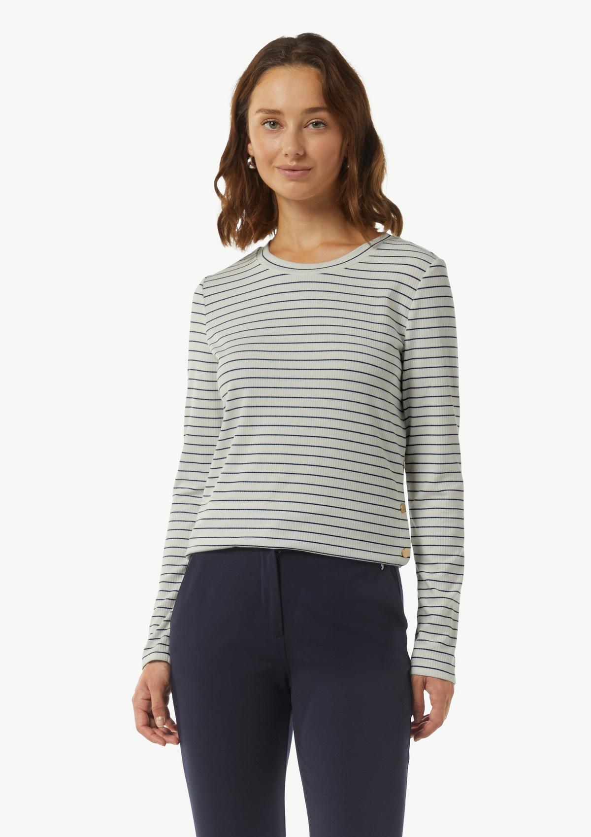 Long sleeve top with knit stripes in sparkly thread - navy Long sleeve top with knit stripes in sparkly thread - navy