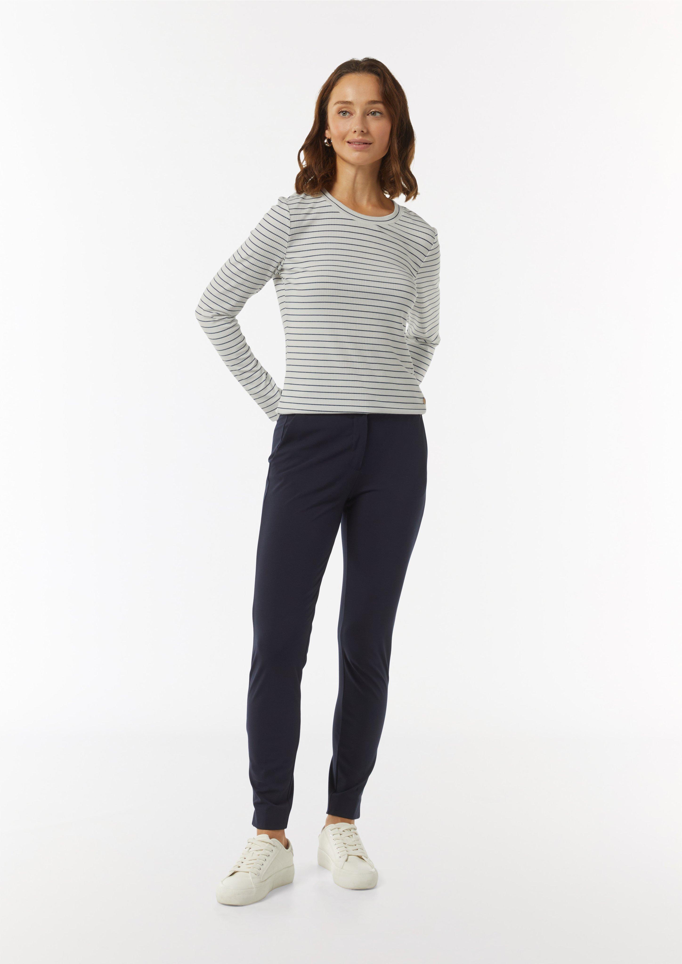 Long sleeve top with knit stripes in sparkly thread - navy Long sleeve top with knit stripes in sparkly thread - navy