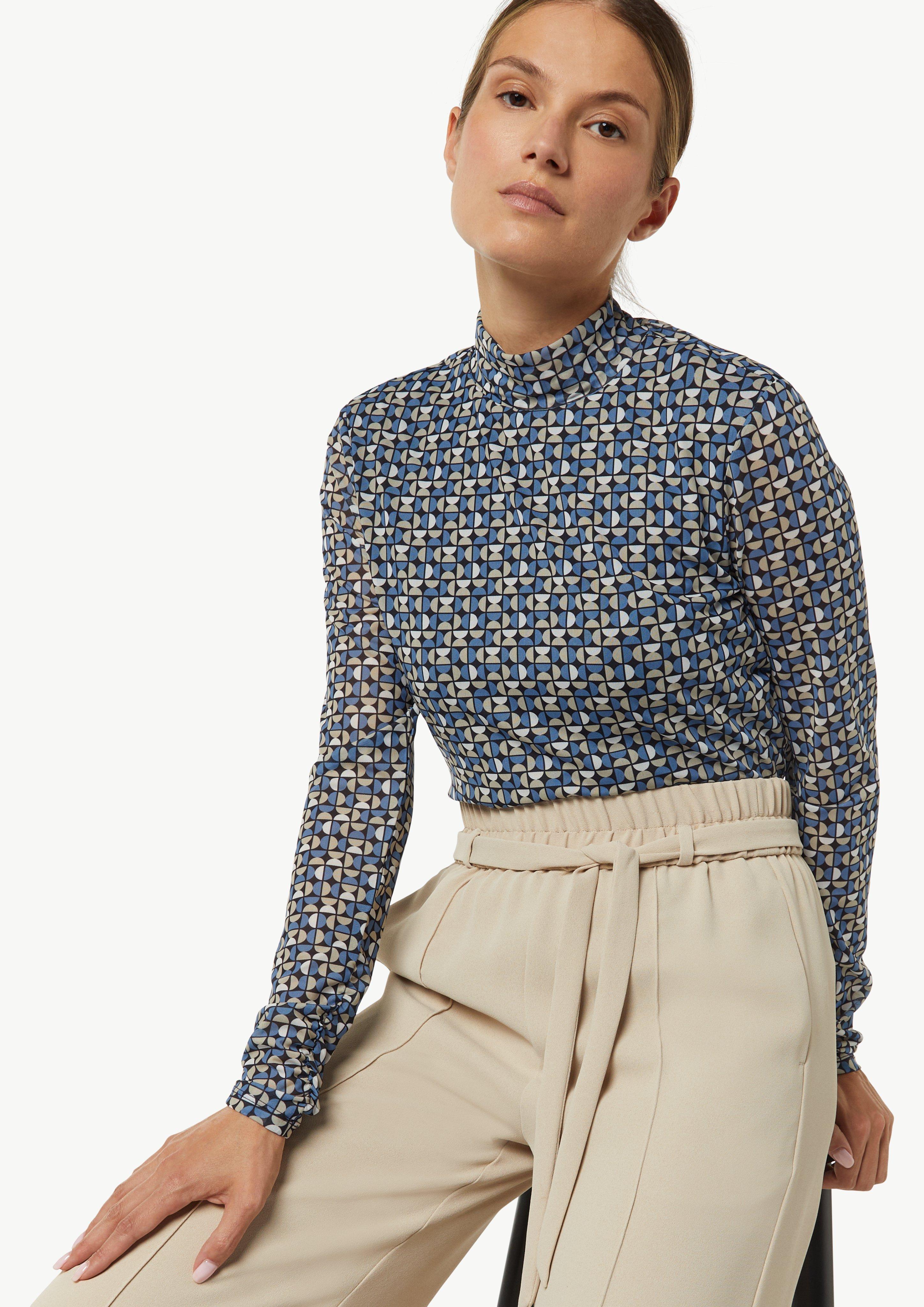 Patterned long sleeve mesh top - navy | Comma Patterned long sleeve mesh top - navy | Comma