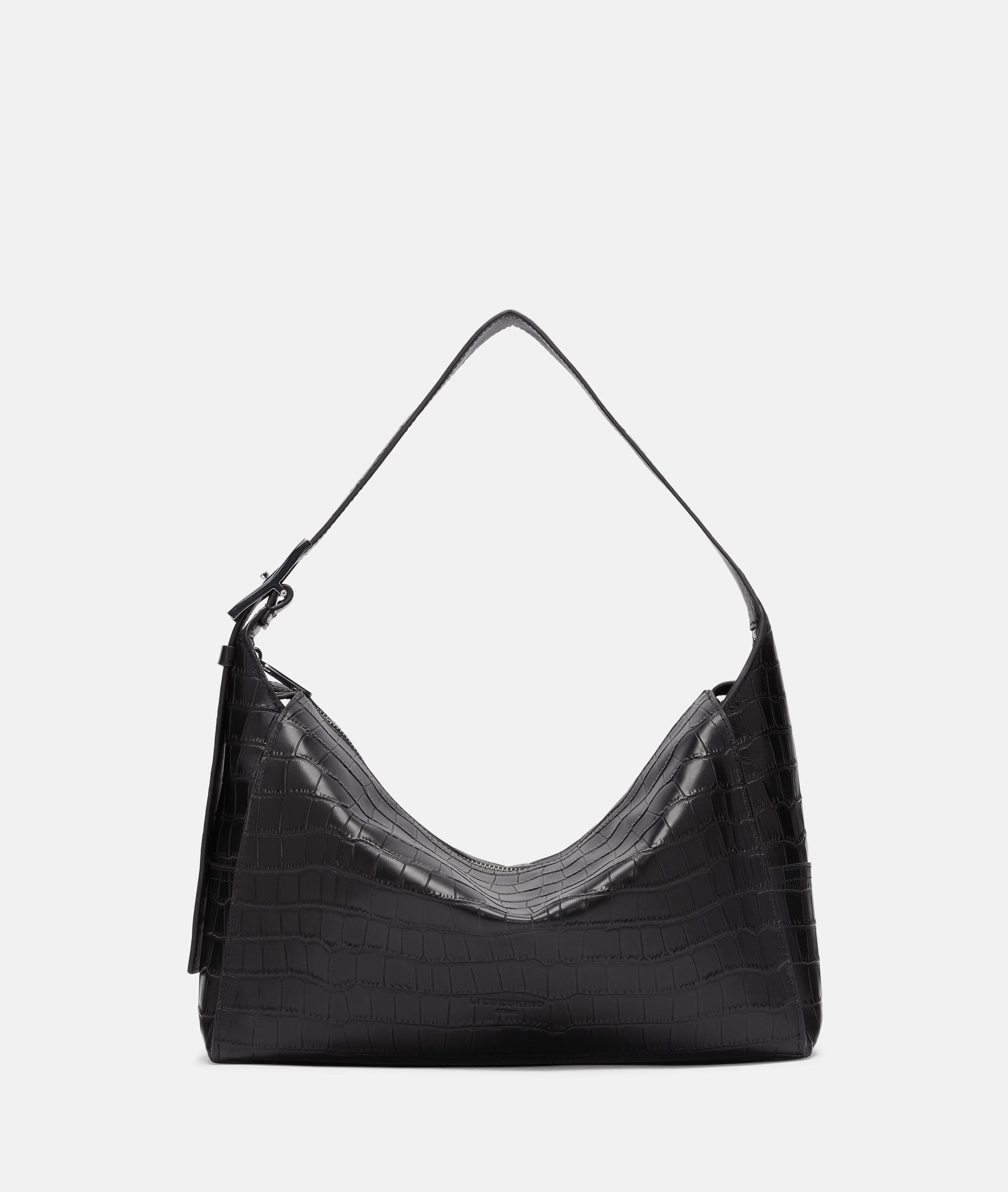 Liebeskind Berlin - Geräumige Hobo-Bag in Kroko-Optik -  schwarz