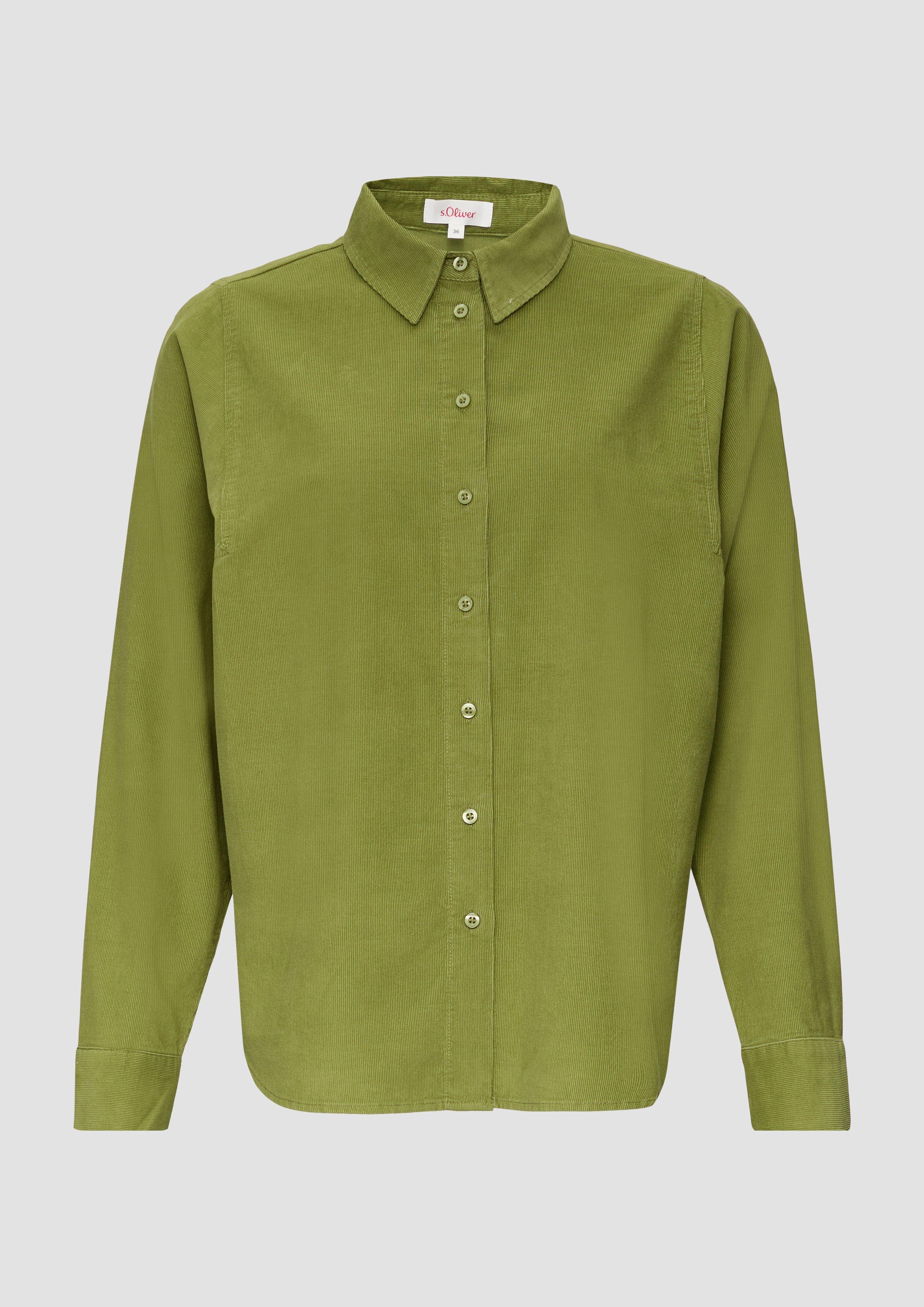 s.Oliver - Cordbluse im Relaxed Fit mit Naht-Details, Damen, grün|olive