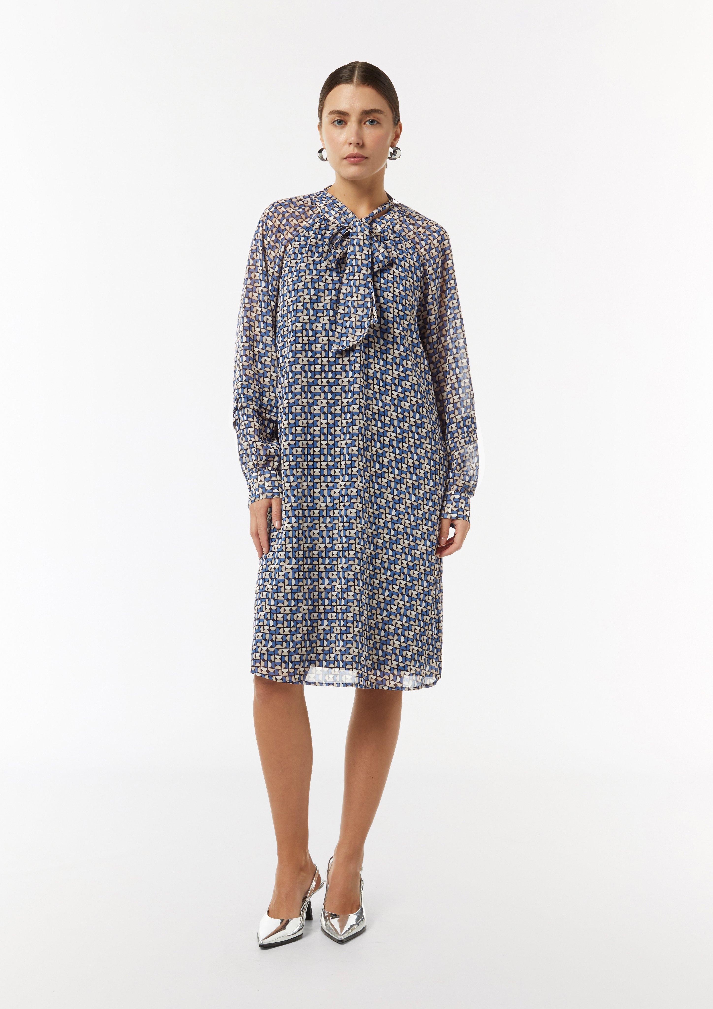 Chiffon dress with a detachable tie belt - navy | Comma Chiffon dress with a detachable tie belt - navy | Comma