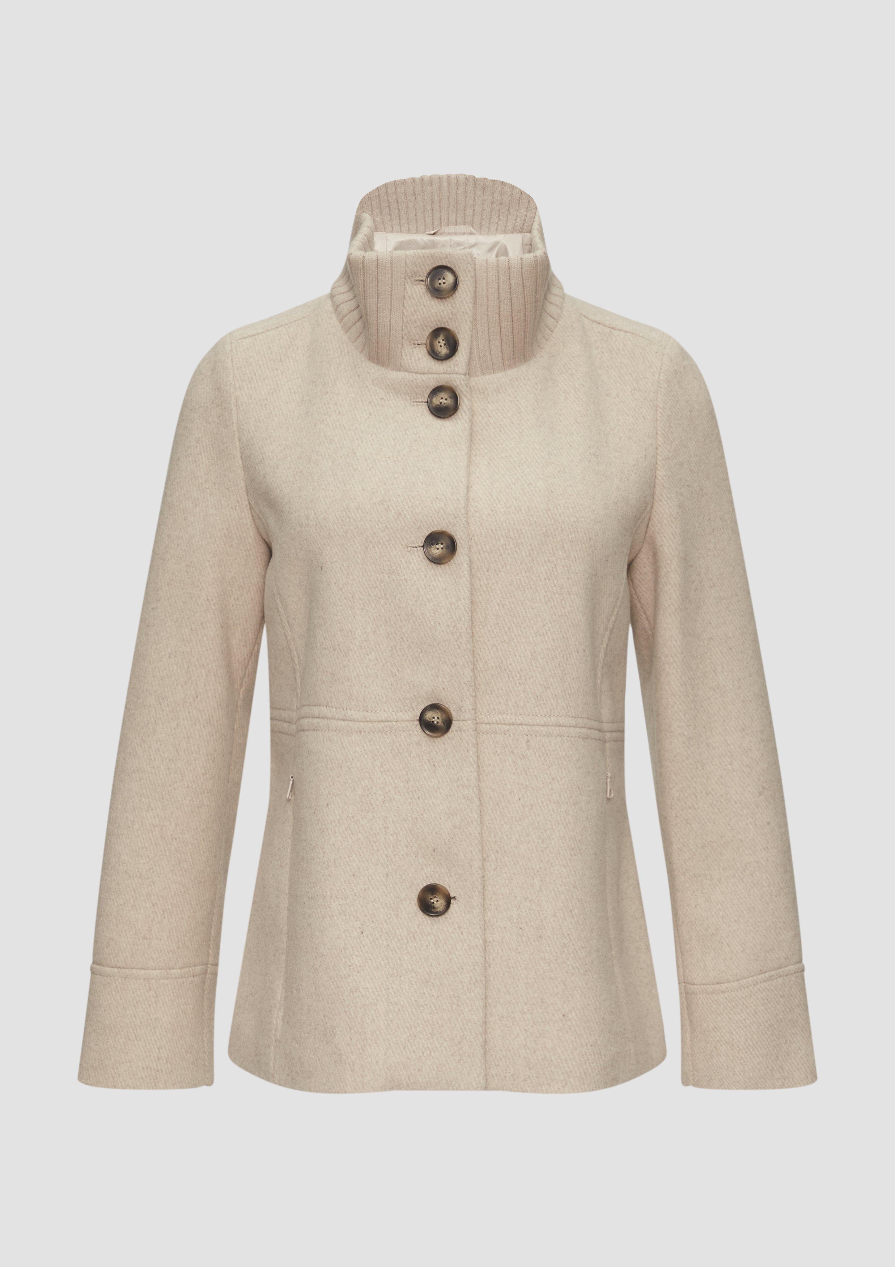 Thumbnail - s.Oliver - Twilljacke mit Strick-Stehkragen und Eingrifftaschen, Damen, Beige