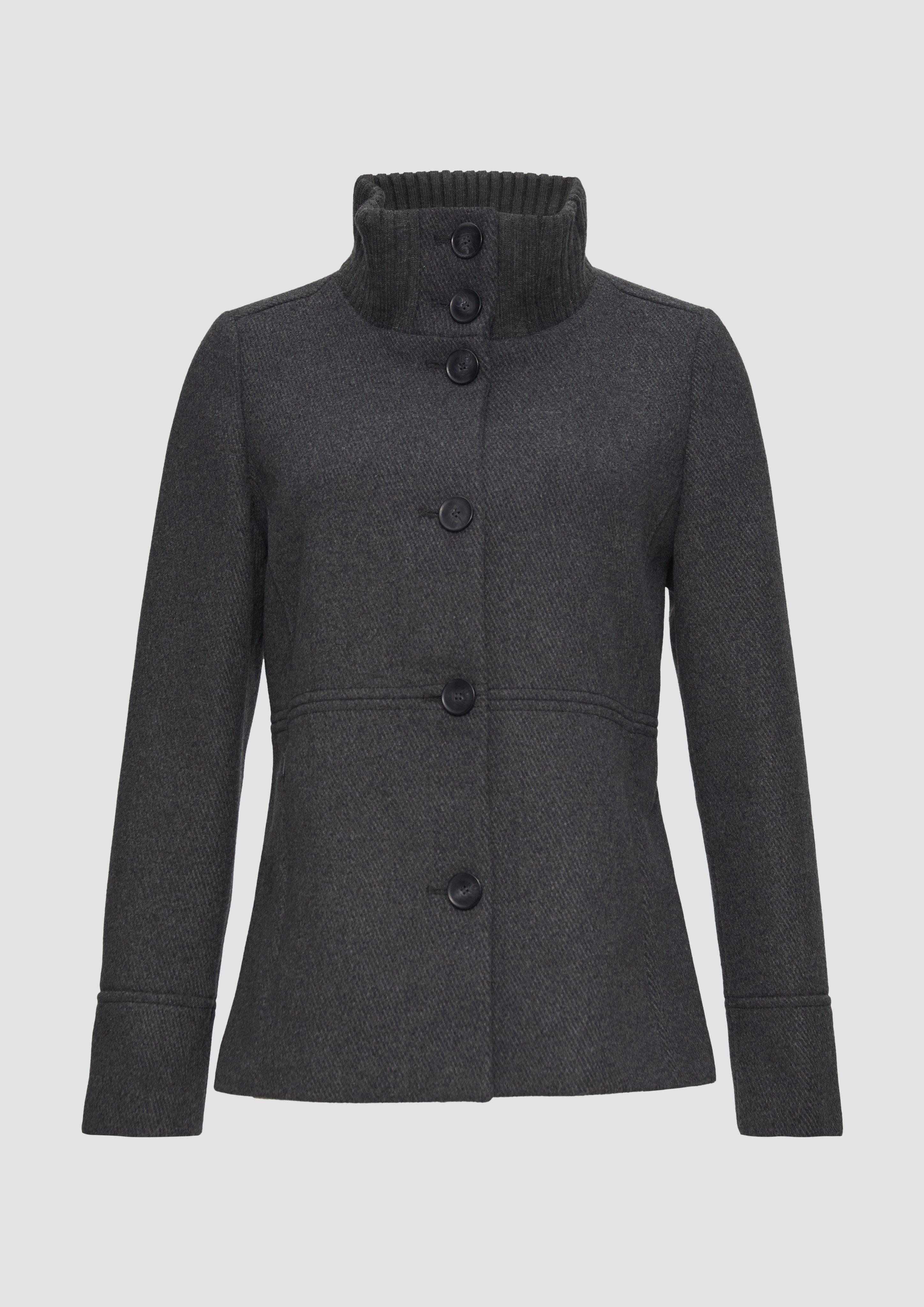 s.Oliver - Twilljacke mit Strick-Stehkragen und Eingrifftaschen, Damen, grau