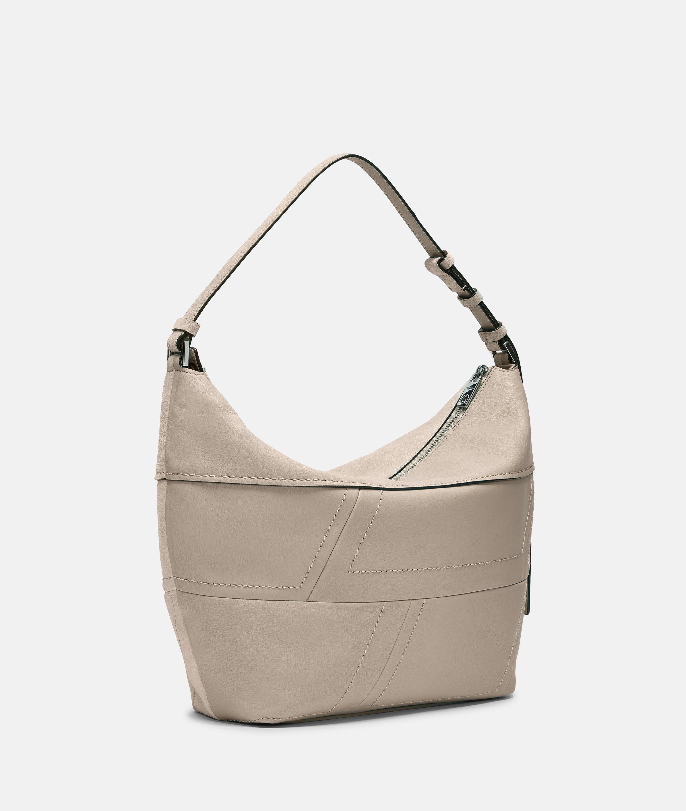 Thumbnail - Liebeskind Berlin - Geräumige Hobo-Bag im Materialmix aus weichem Velours- und Glattleder -  Beige