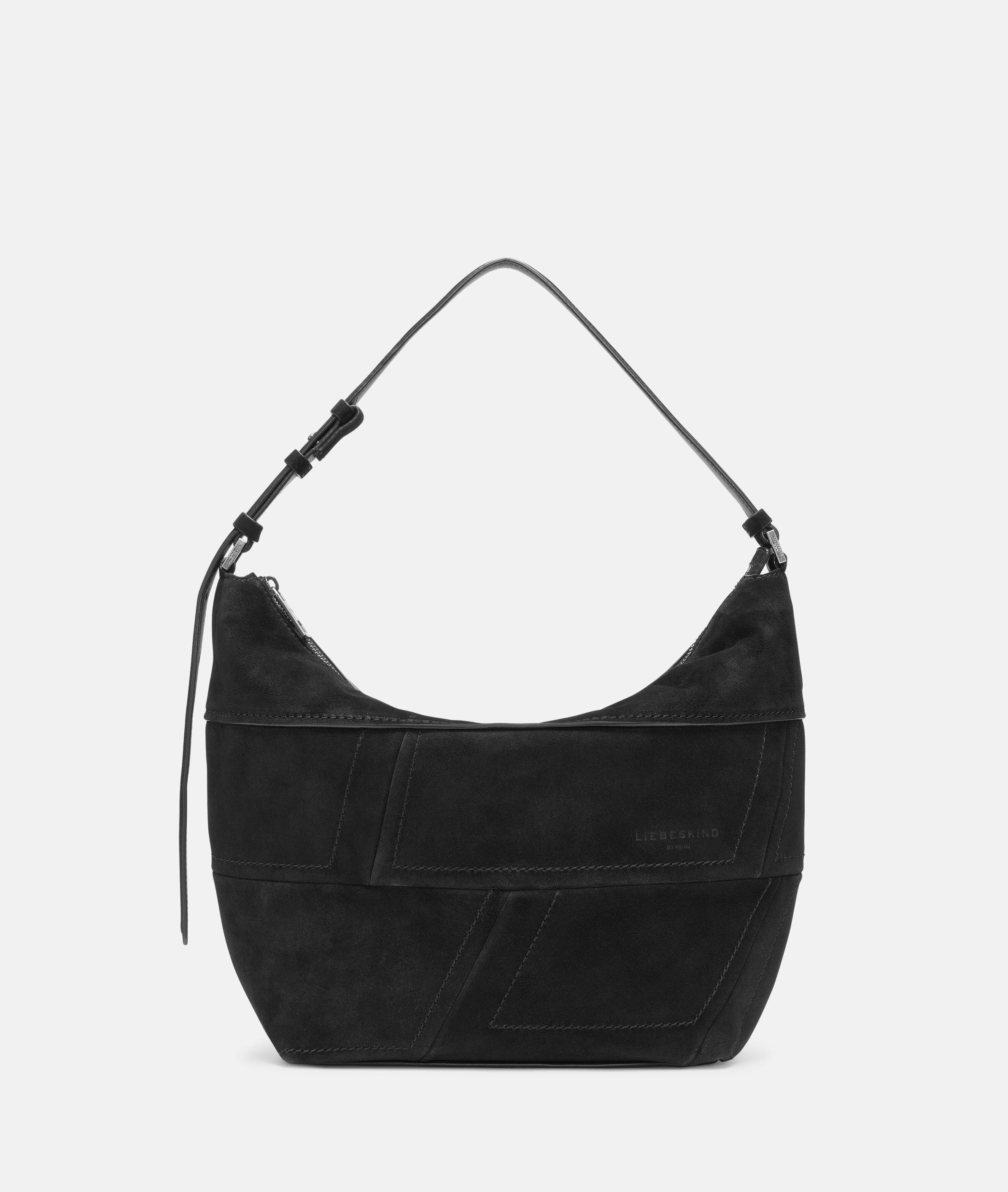 Thumbnail - Liebeskind Berlin - Geräumige Hobo-Bag im Materialmix aus weichem Velours- und Glattleder -  schwarz