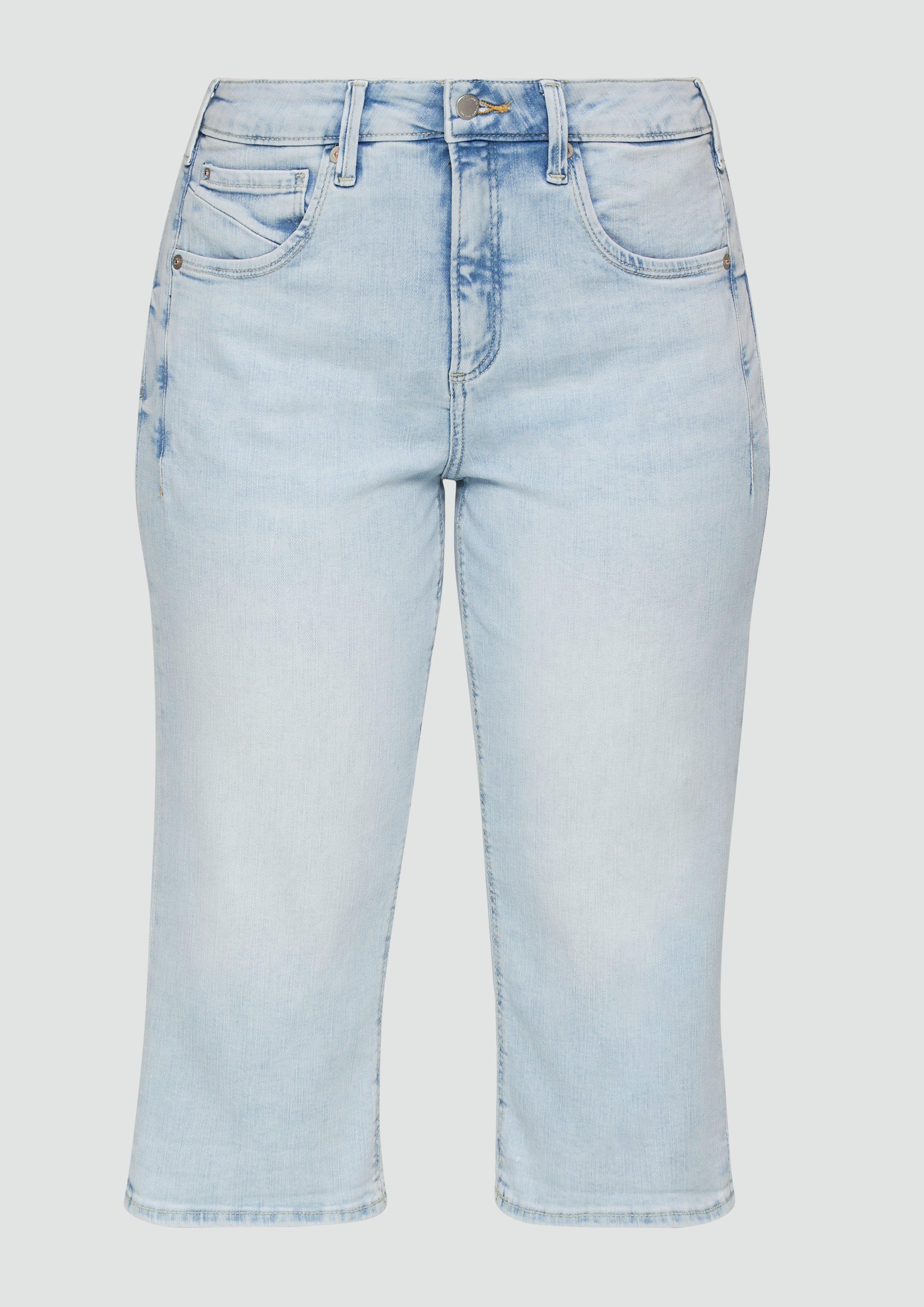 QS - Capri-Jeans / Mid Rise / Slim Leg / Seitliche Ziernähte, Damen, blau
